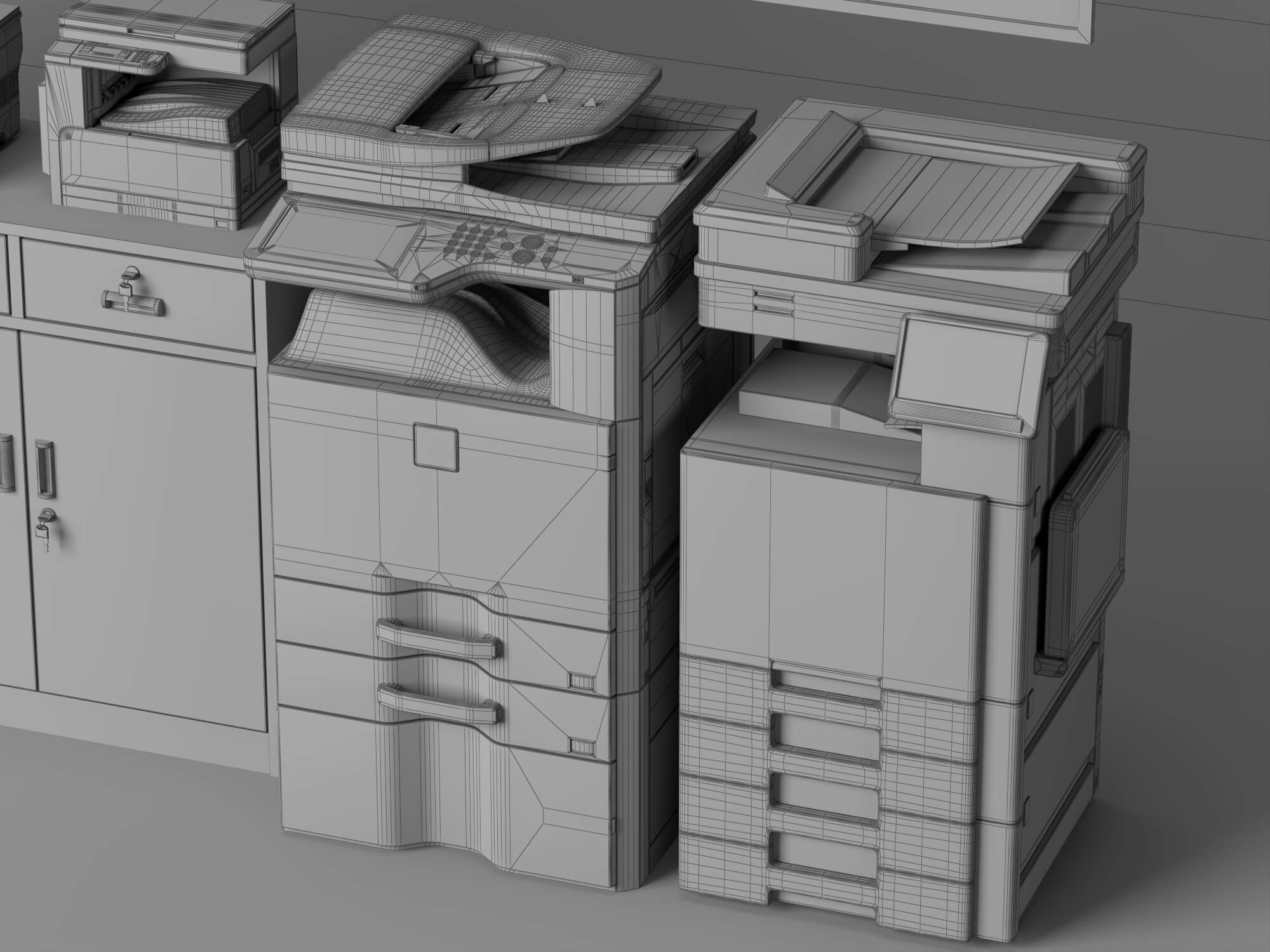 Office Filing Cabinet and Printer Lowpoly 3D Model 3D Model