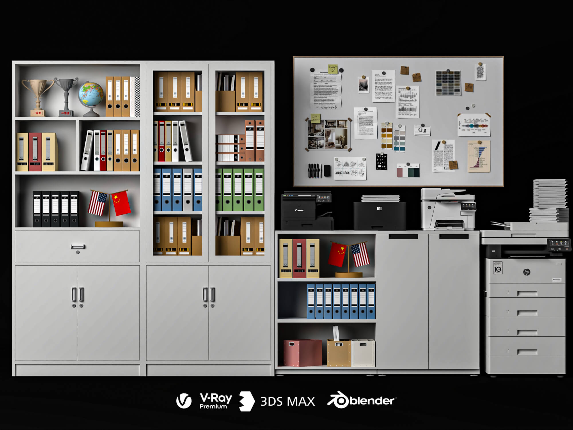 Office Filing Cabinet and Stationery Set Lowpoly 3D Model 3D Model