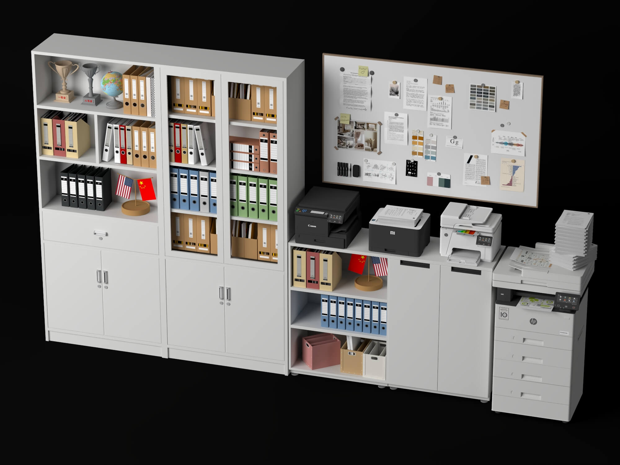 Office Filing Cabinet and Stationery Set Lowpoly 3D Model 3D Model