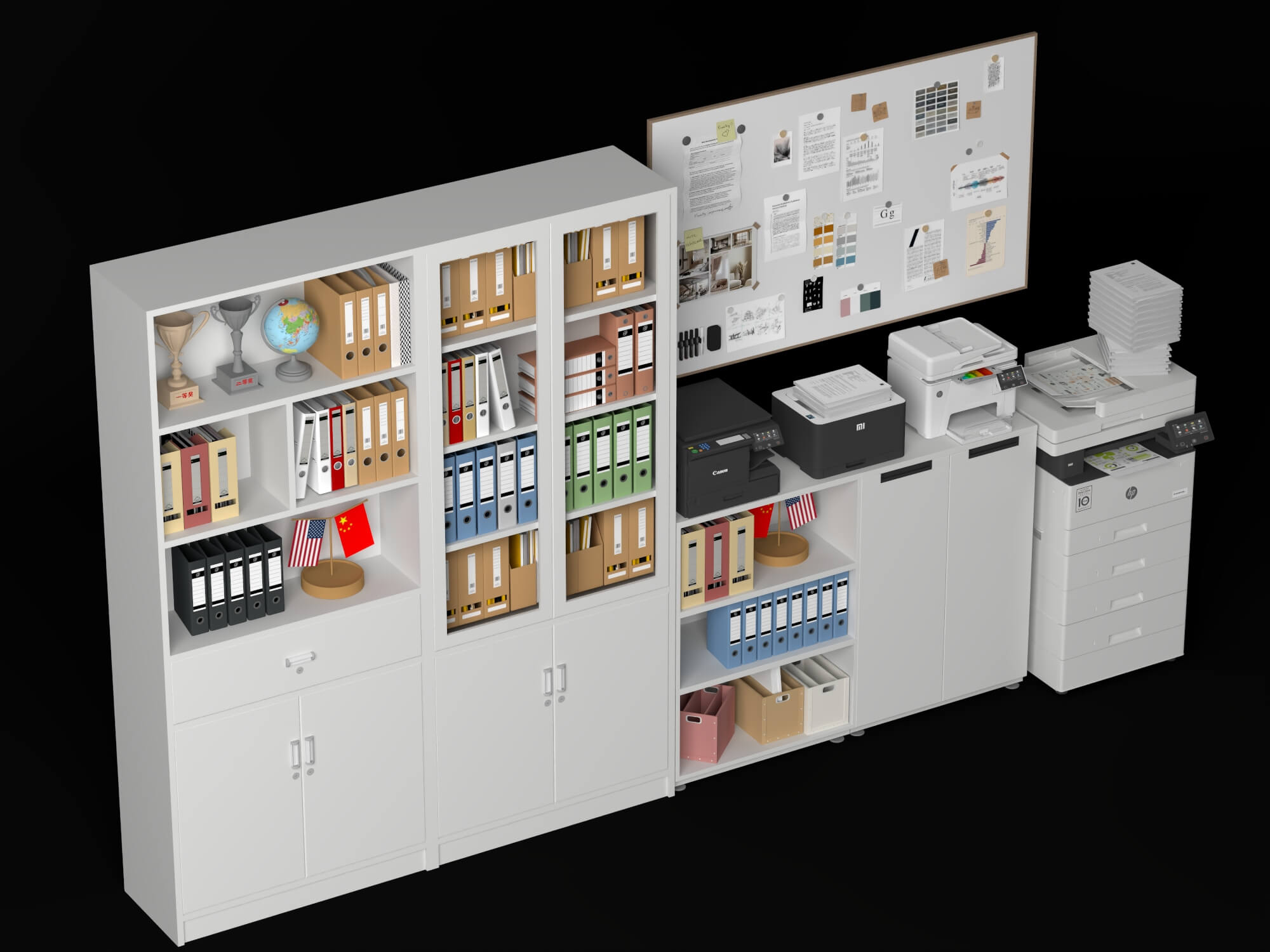 Office Filing Cabinet and Stationery Set Lowpoly 3D Model 3D Model