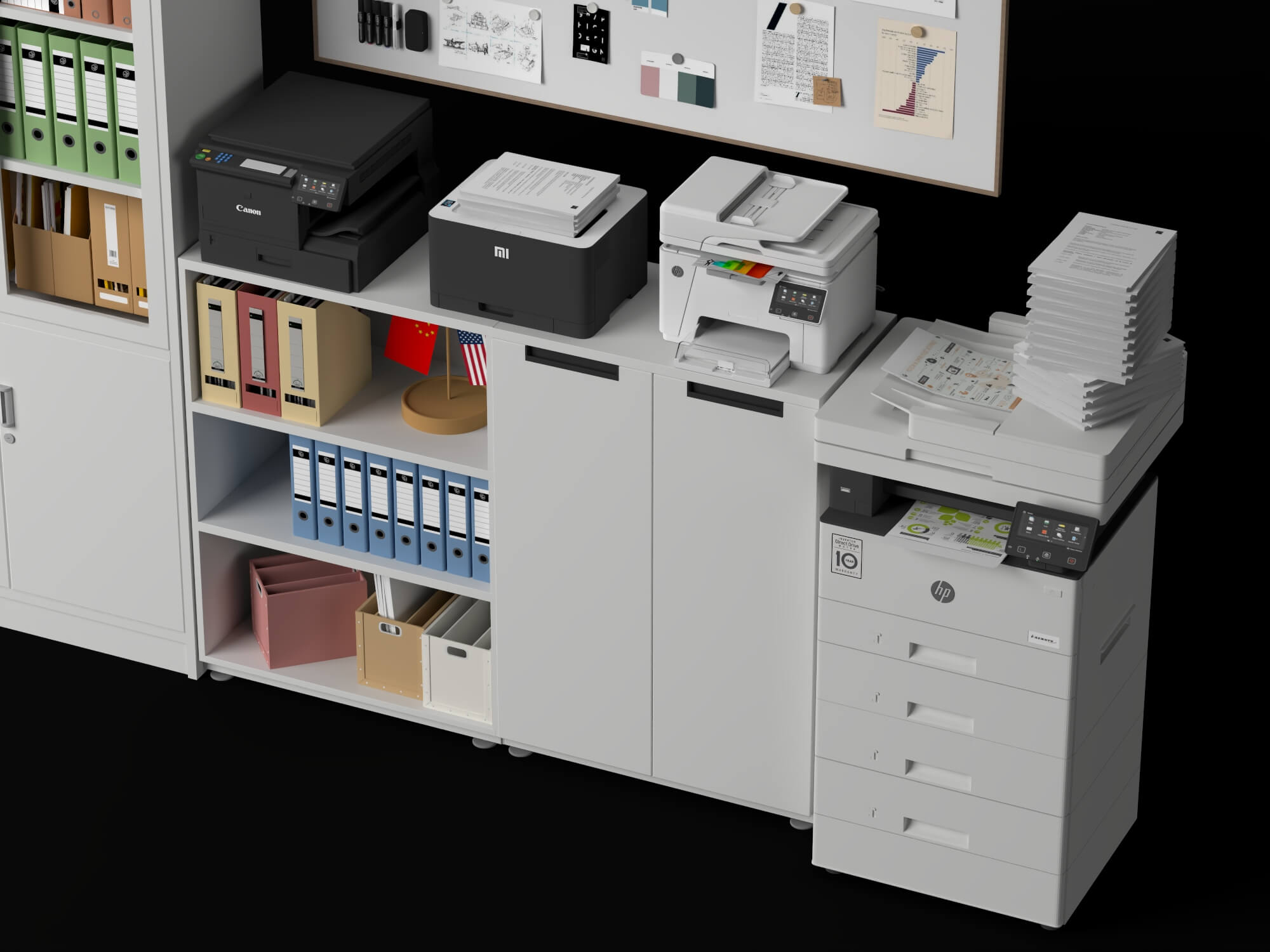 Office Filing Cabinet and Stationery Set Lowpoly 3D Model 3D Model