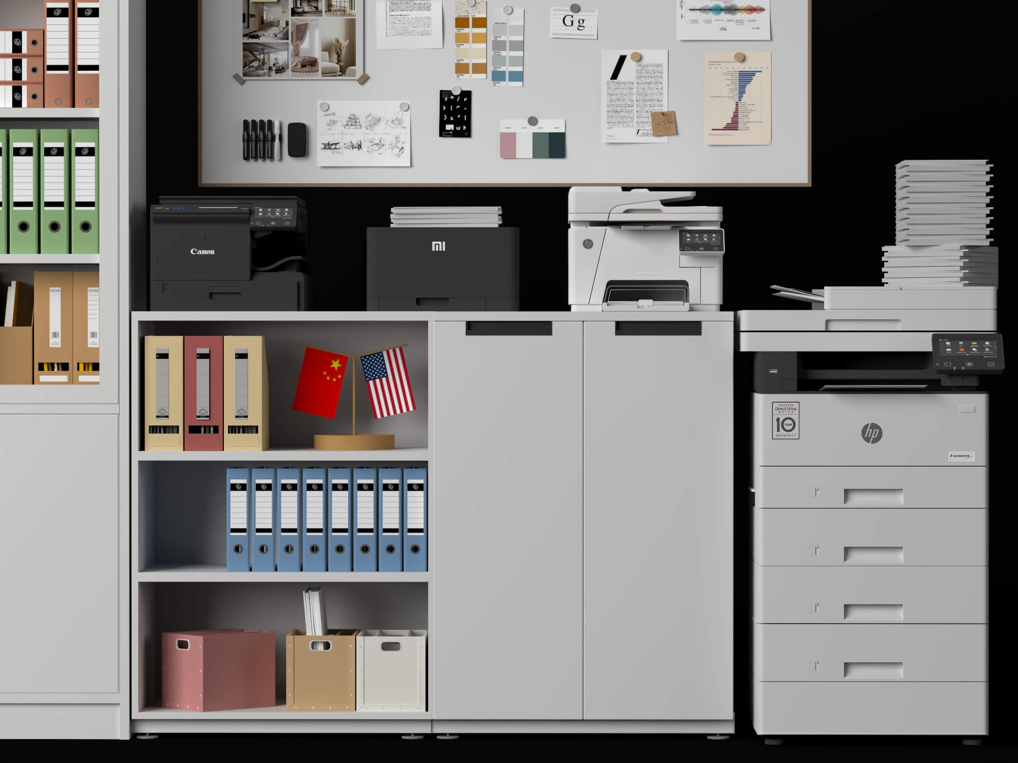 Office Filing Cabinet and Stationery Set Lowpoly 3D Model 3D Model