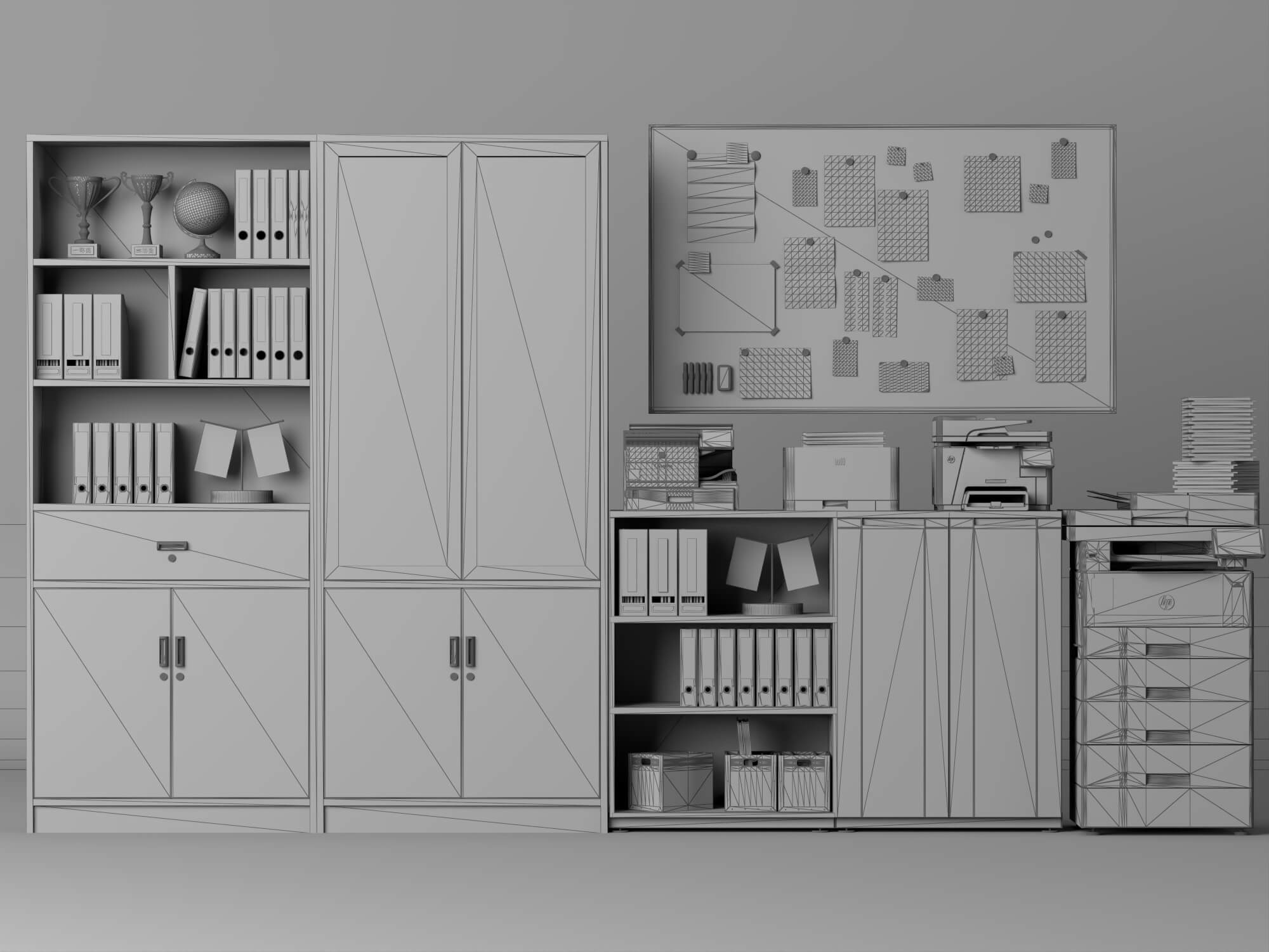 Office Filing Cabinet and Stationery Set Lowpoly 3D Model 3D Model