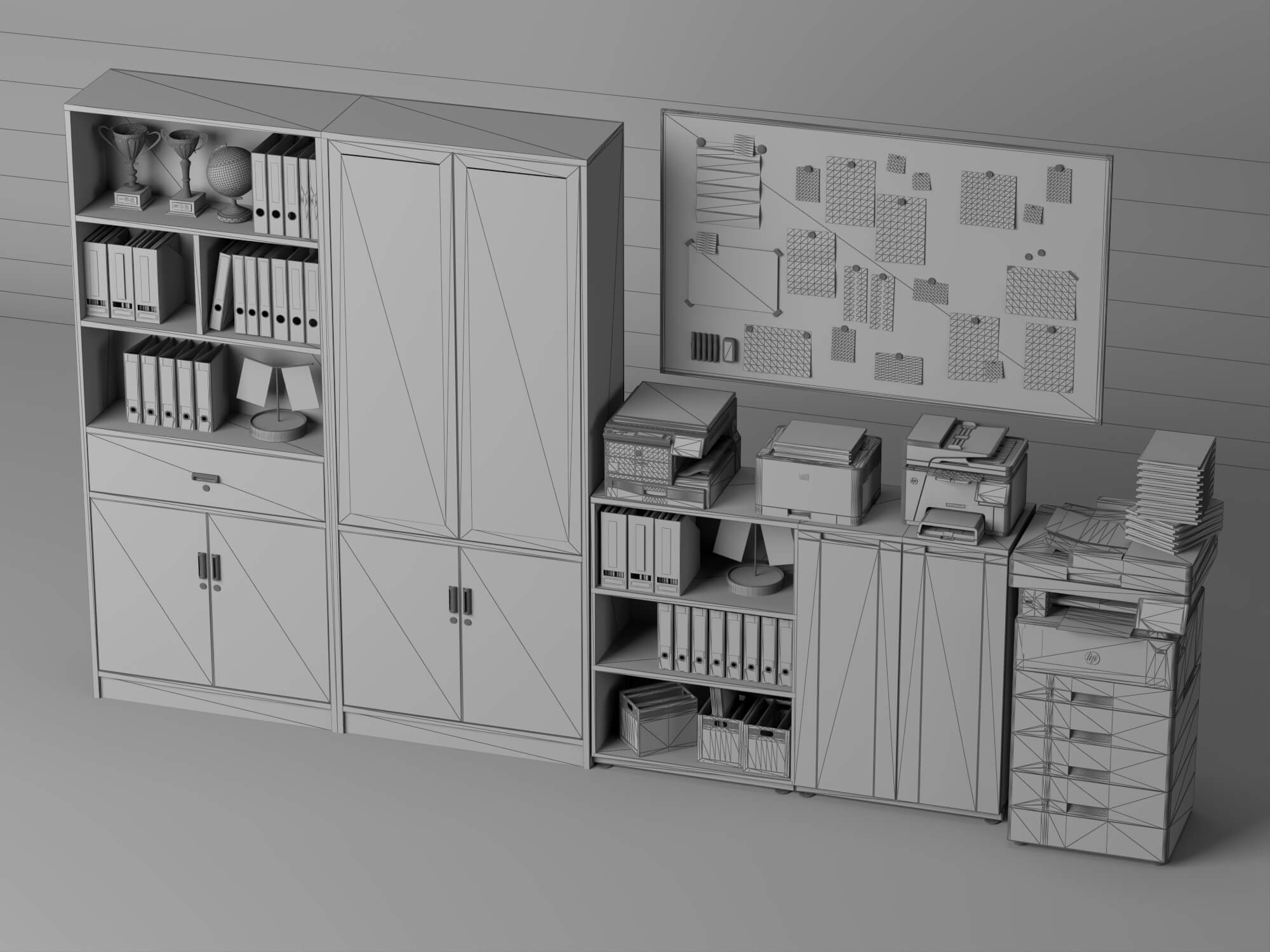 Office Filing Cabinet and Stationery Set Lowpoly 3D Model 3D Model