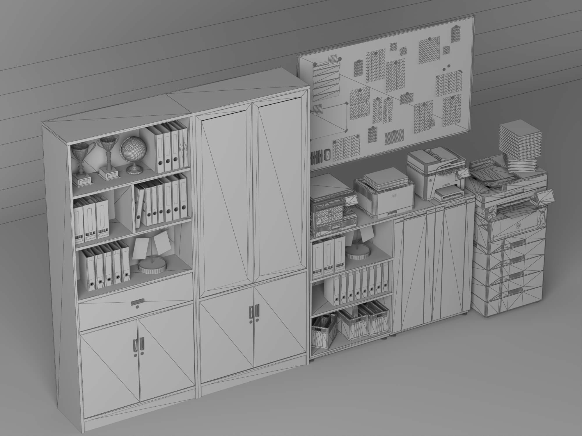 Office Filing Cabinet and Stationery Set Lowpoly 3D Model 3D Model