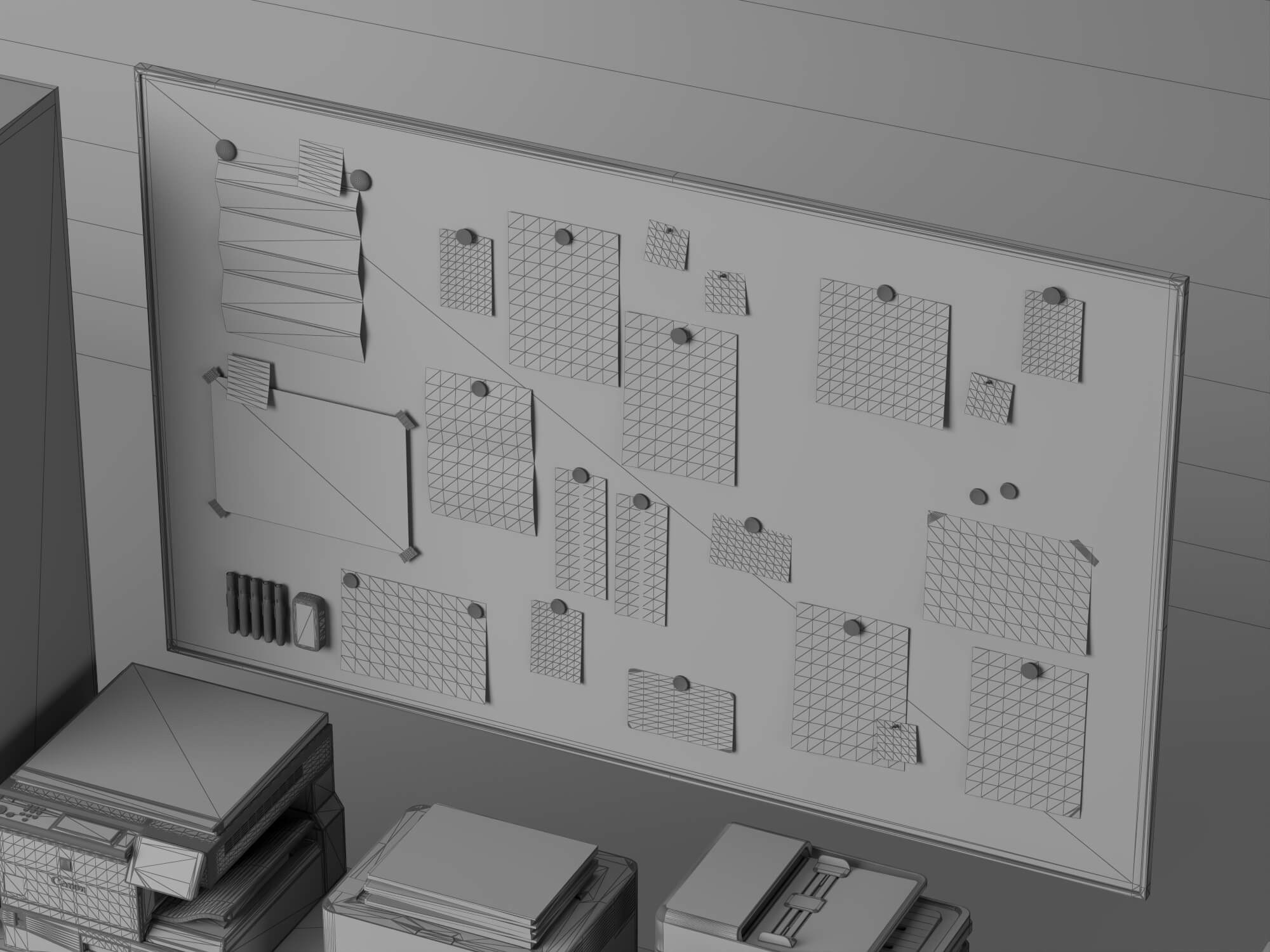 Office Filing Cabinet and Stationery Set Lowpoly 3D Model 3D Model