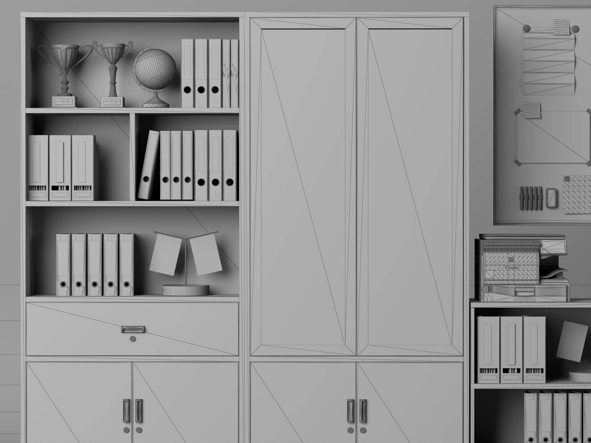 Office Filing Cabinet and Stationery Set Lowpoly 3D Model 3D Model