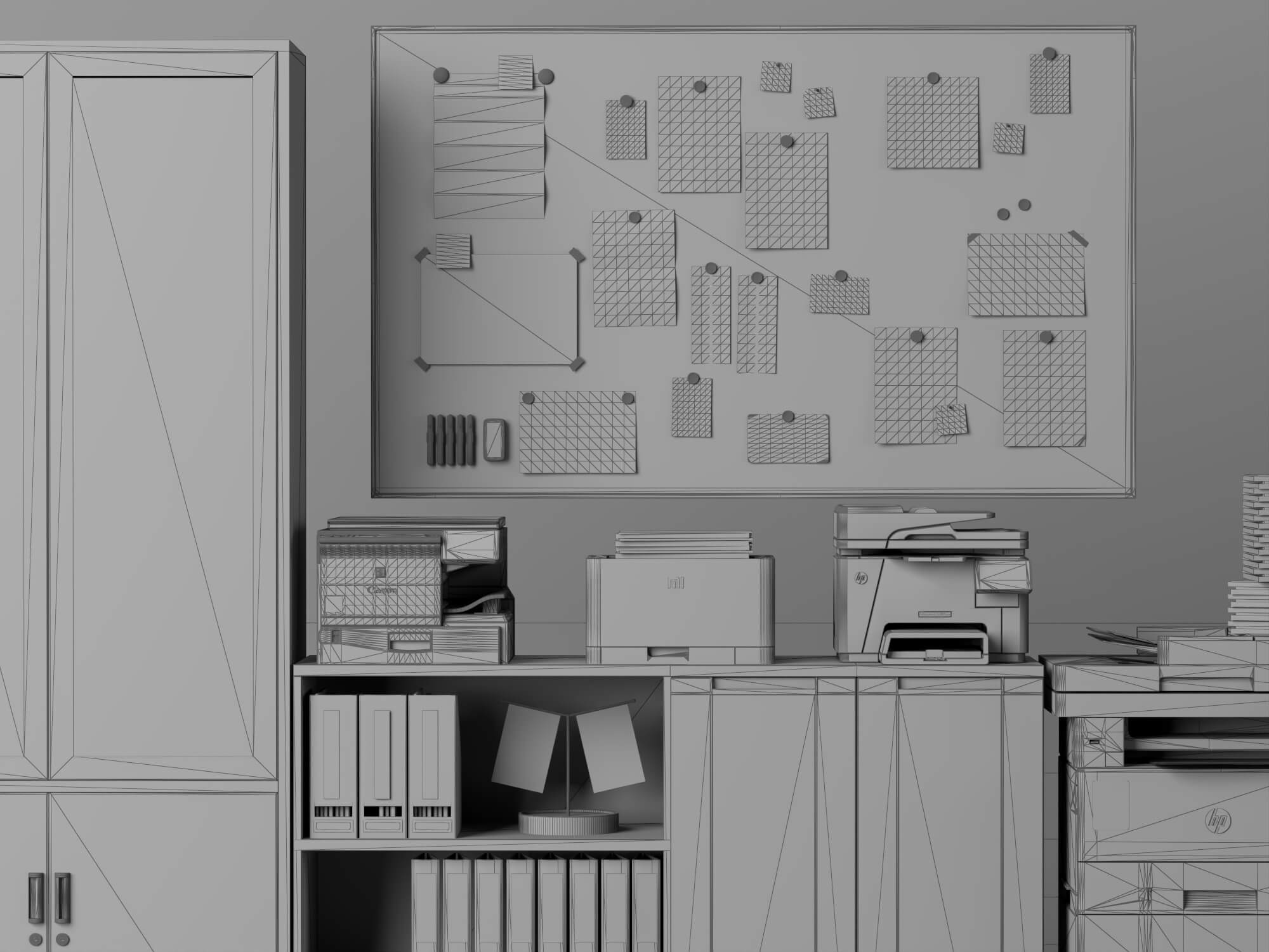 Office Filing Cabinet and Stationery Set Lowpoly 3D Model 3D Model
