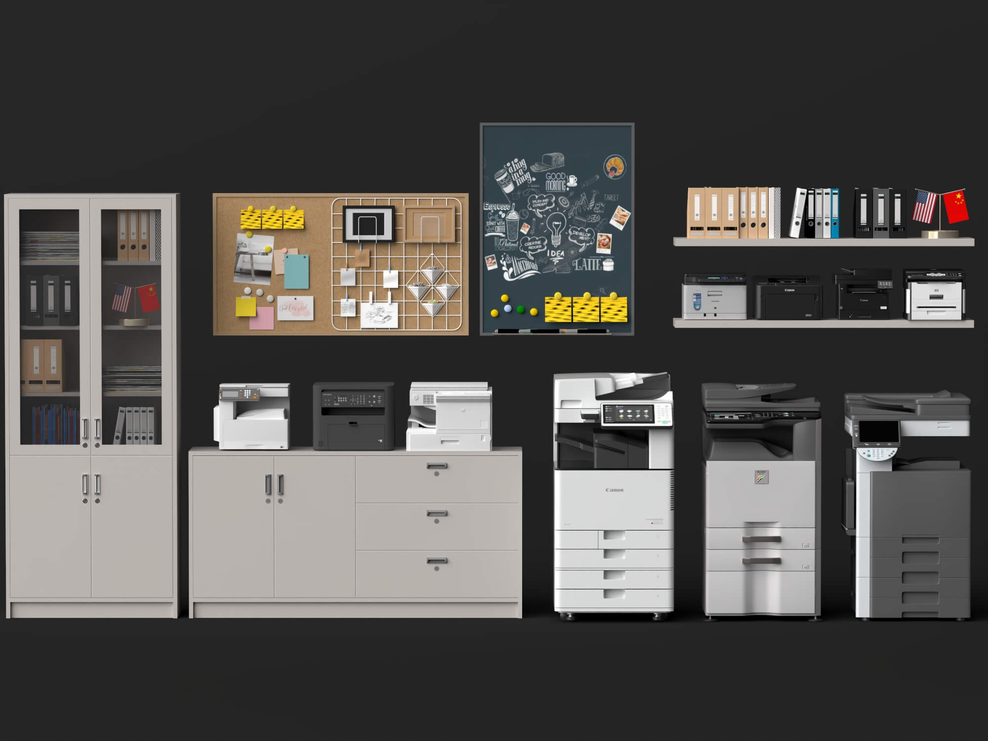 Office Printer and Storage Cabinet Lowpoly 3D Model 3D Model