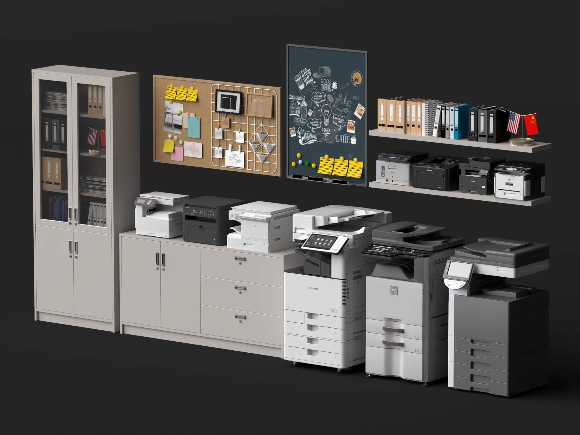 Office Printer and Storage Cabinet Lowpoly 3D Model 3D Model
