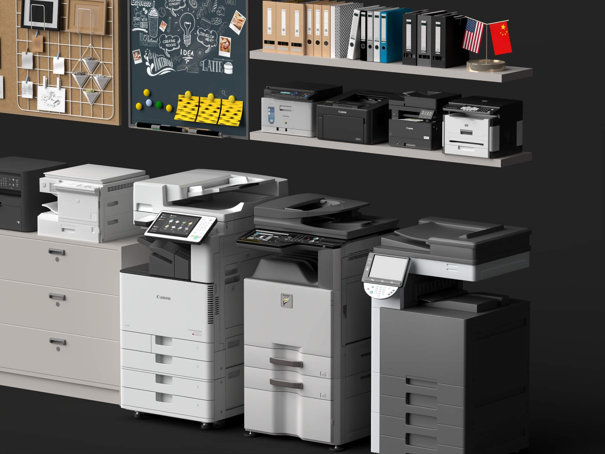 Office Printer and Storage Cabinet Lowpoly 3D Model 3D Model