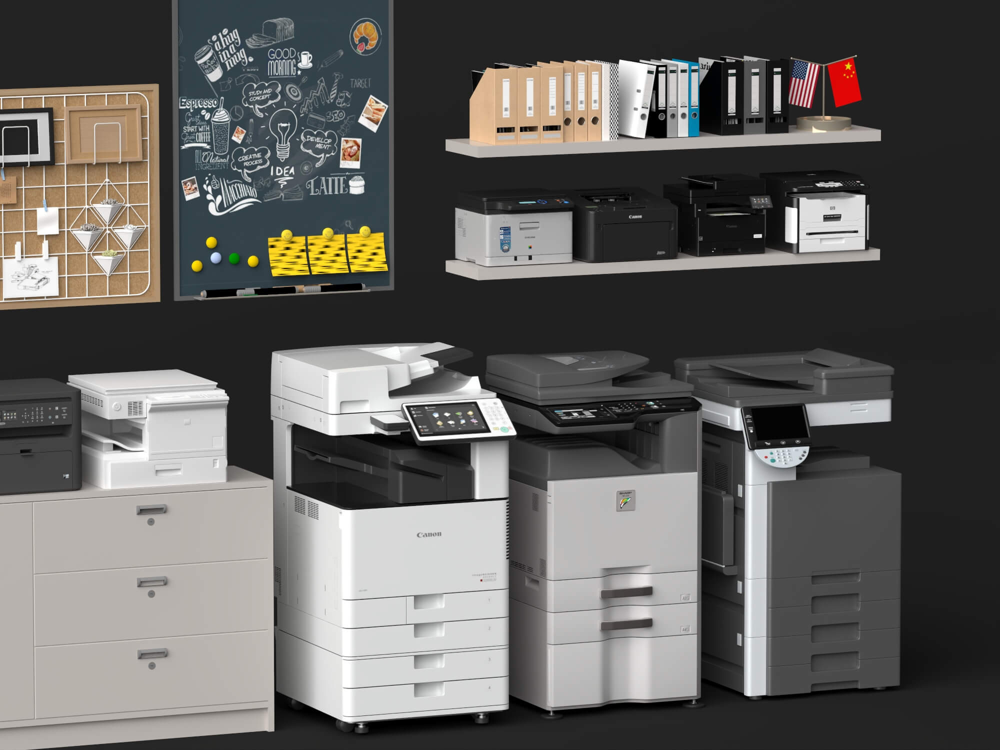 Office Printer and Storage Cabinet Lowpoly 3D Model 3D Model