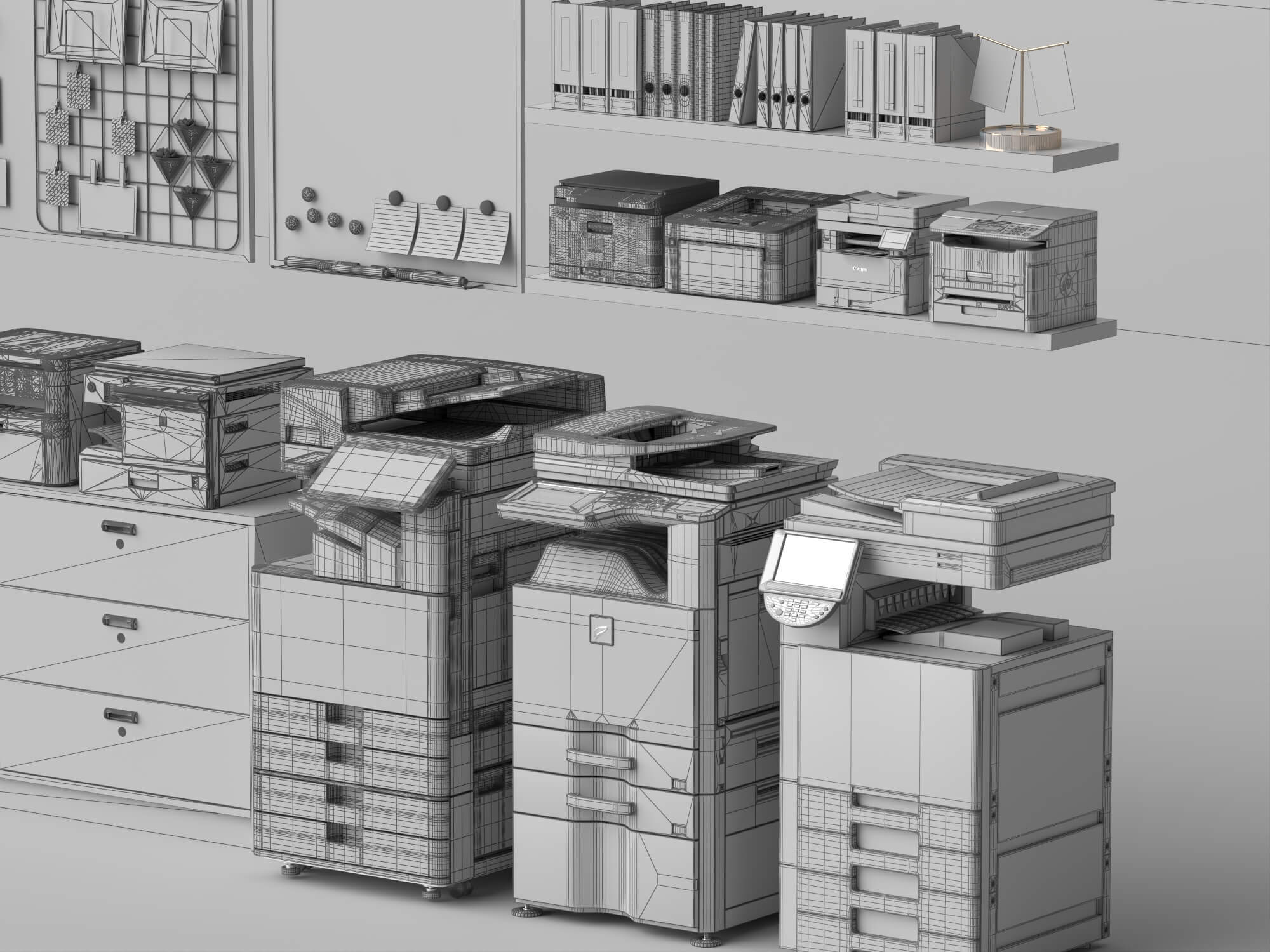 Office Printer and Storage Cabinet Lowpoly 3D Model 3D Model