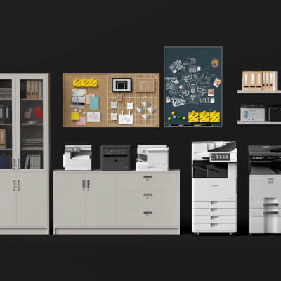 Office Printer and Storage Cabinet Lowpoly 3D Model