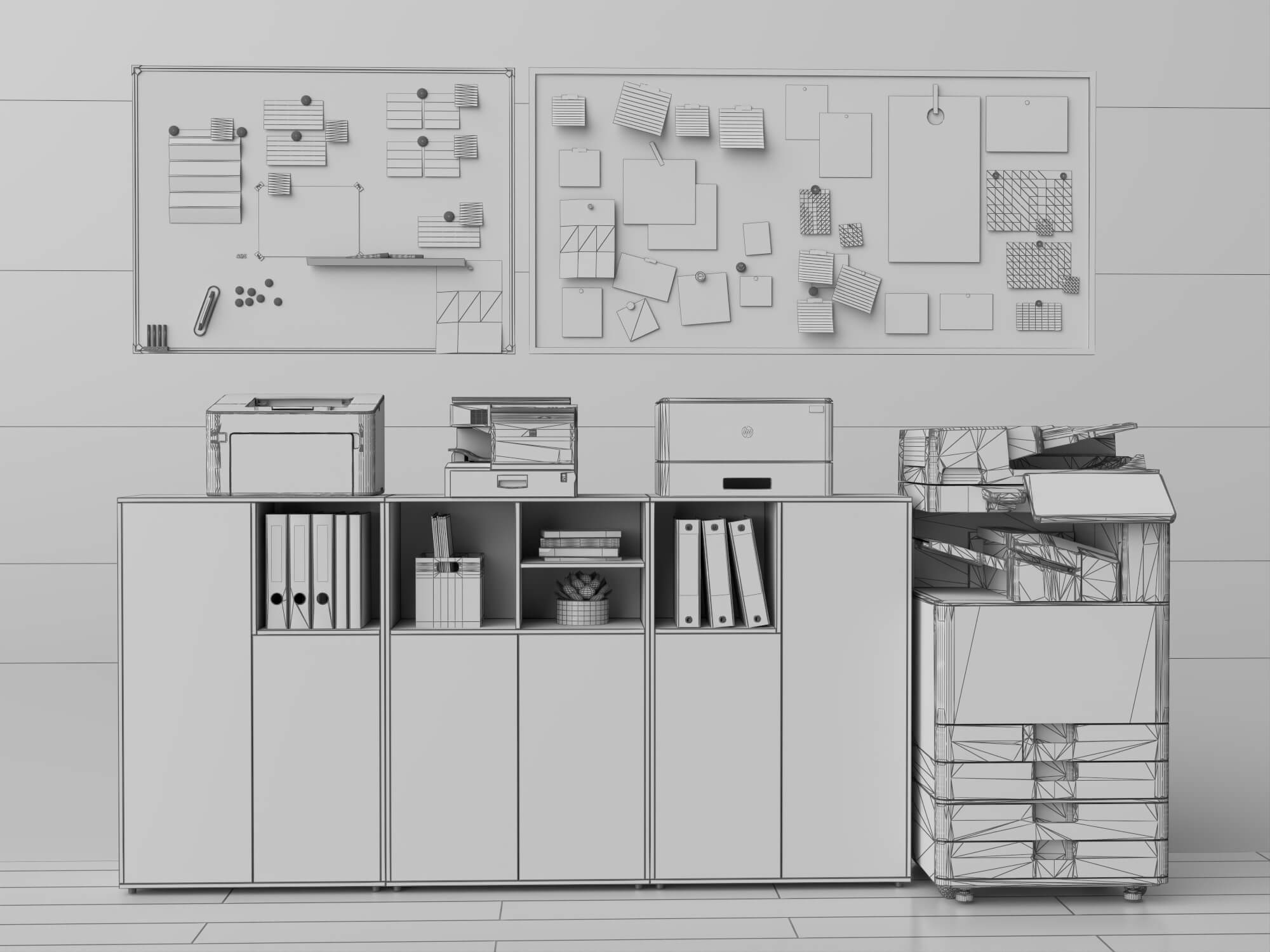 Office Sideboard and Printer Set Lowpoly 3D Model 3D Model