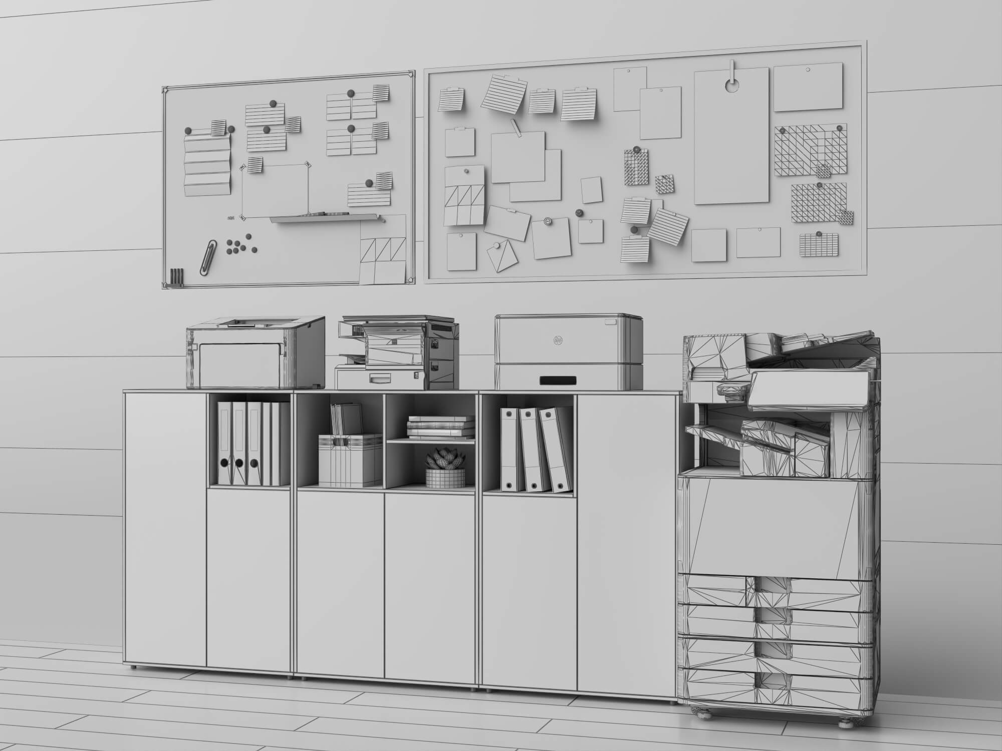 Office Sideboard and Printer Set Lowpoly 3D Model 3D Model