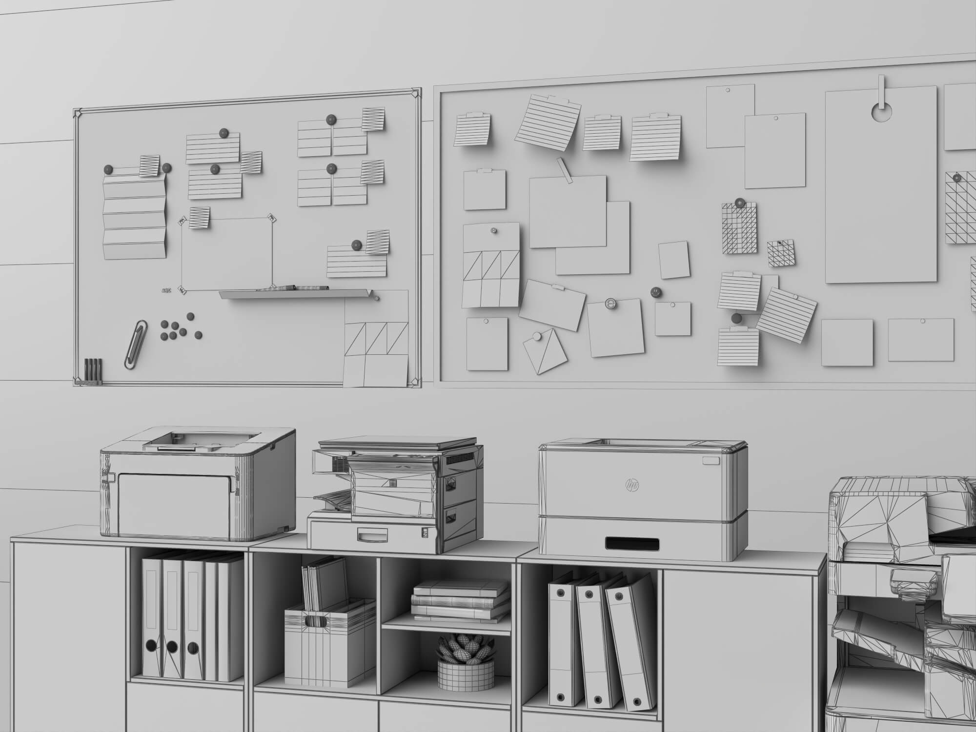 Office Sideboard and Printer Set Lowpoly 3D Model 3D Model