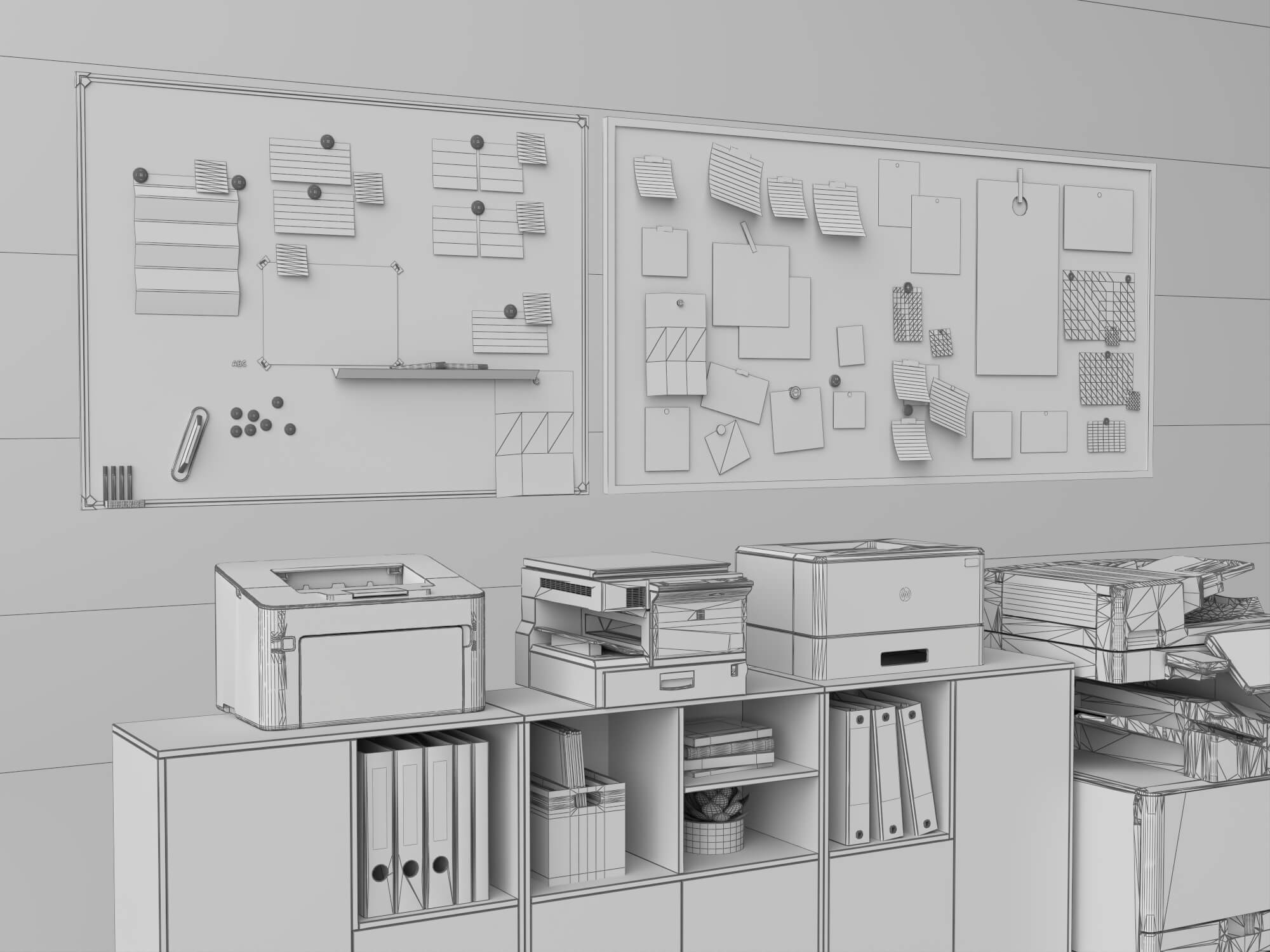 Office Sideboard and Printer Set Lowpoly 3D Model 3D Model