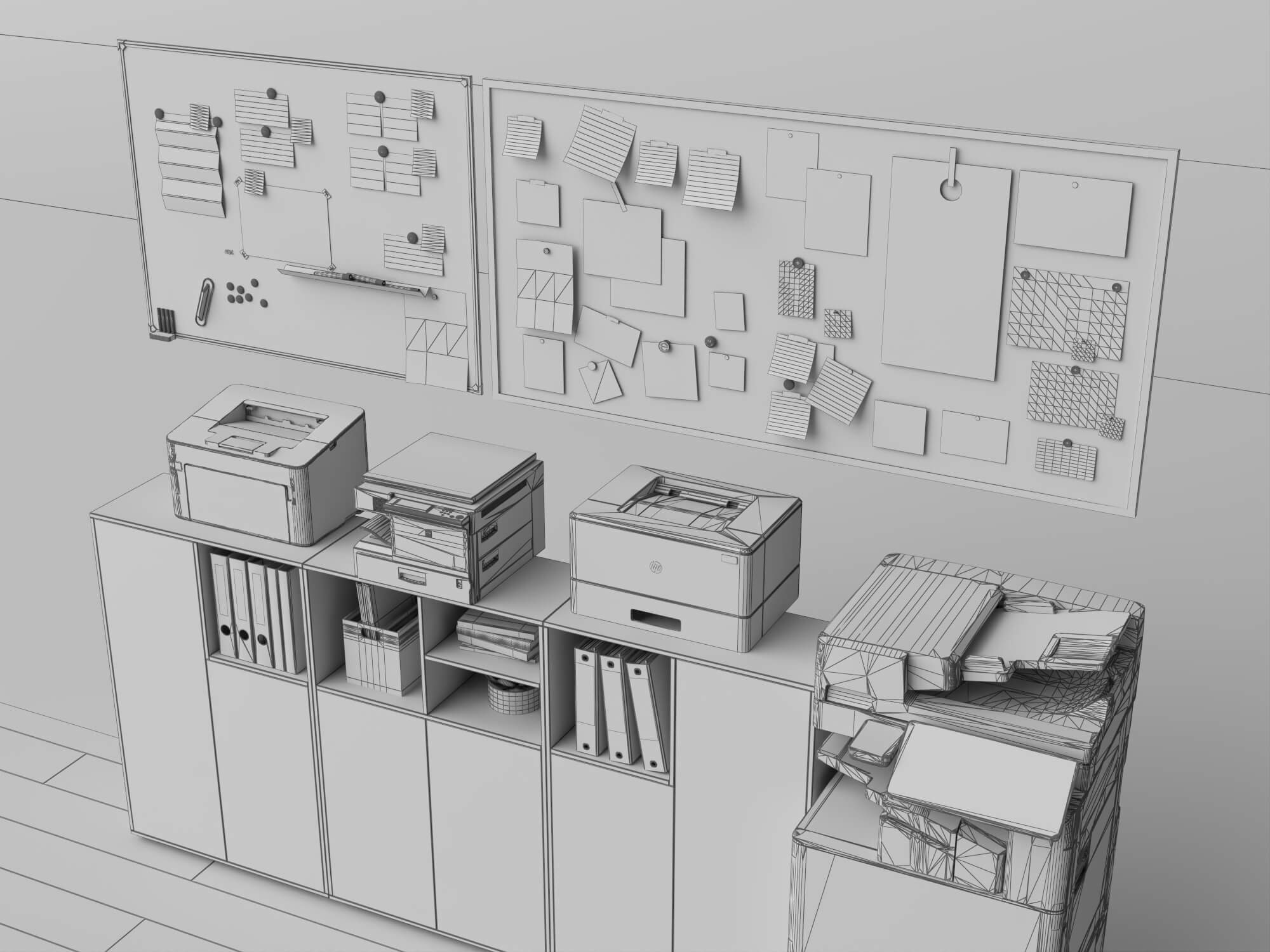 Office Sideboard and Printer Set Lowpoly 3D Model 3D Model