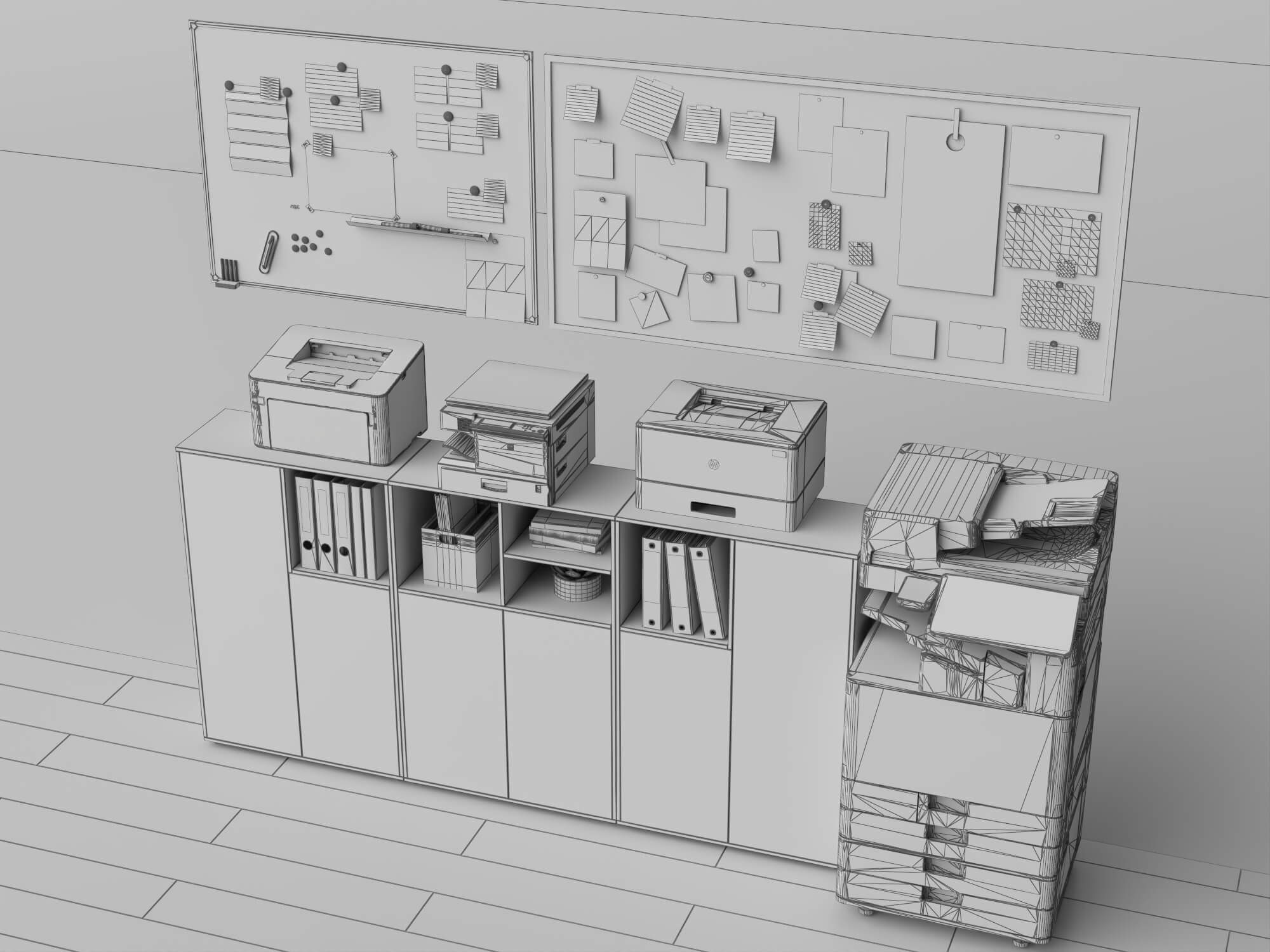 Office Sideboard and Printer Set Lowpoly 3D Model 3D Model