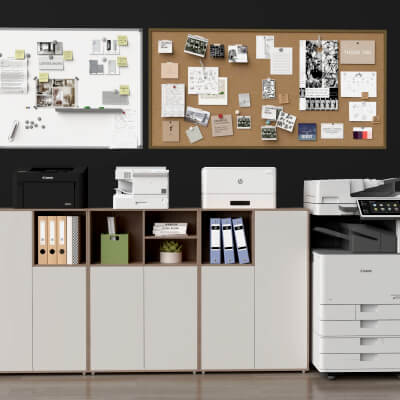 Office Sideboard and Printer Set Lowpoly 3D Model