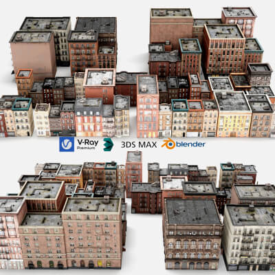 Old City Apartment Buildings Pack 3D Model