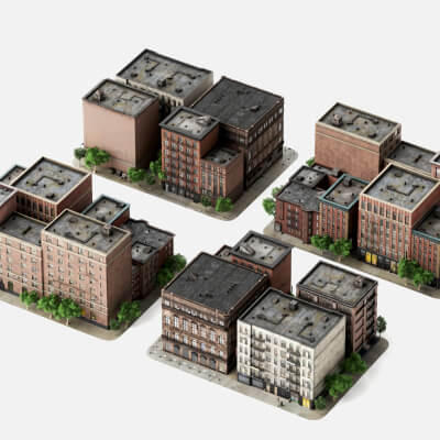 Old City Brick Building Blocks 3d Model
