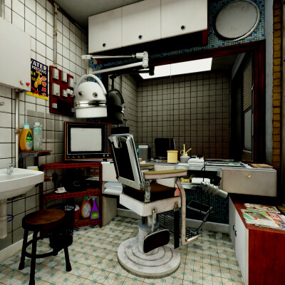 Old Retro Barber Shop Interior Scene