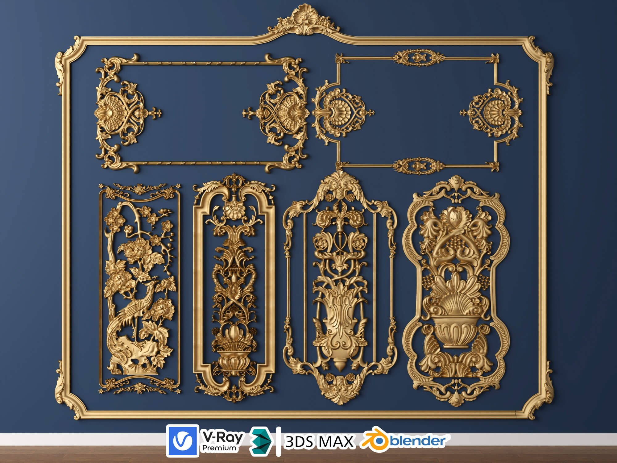 Ornate Baroque Decorative Frames and Carved Panels 3D Model