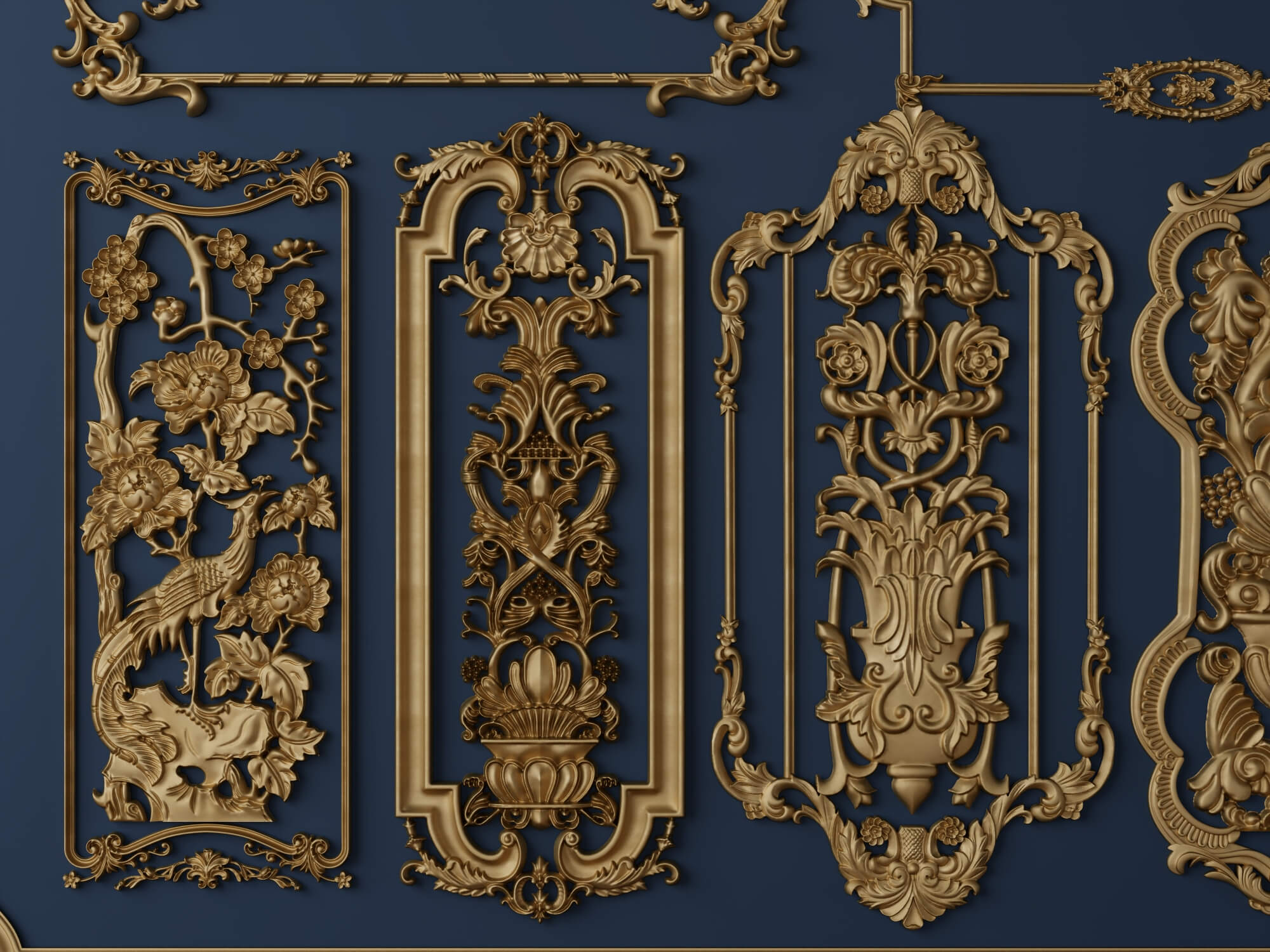 Ornate Baroque Decorative Frames and Carved Panels 3D Model