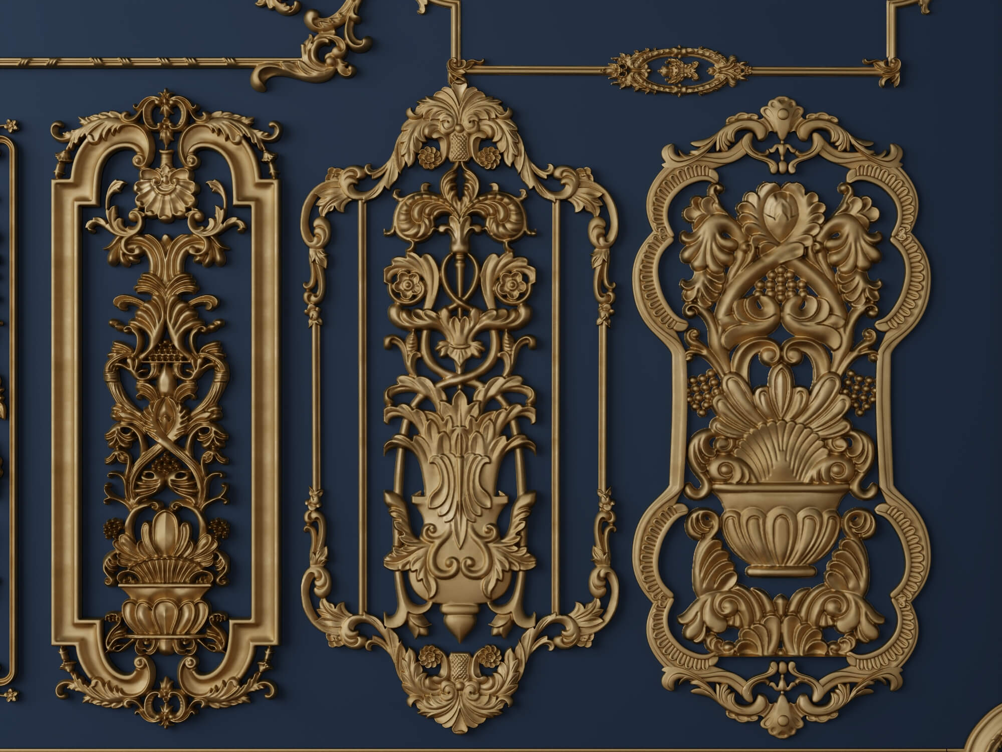 Ornate Baroque Decorative Frames and Carved Panels 3D Model