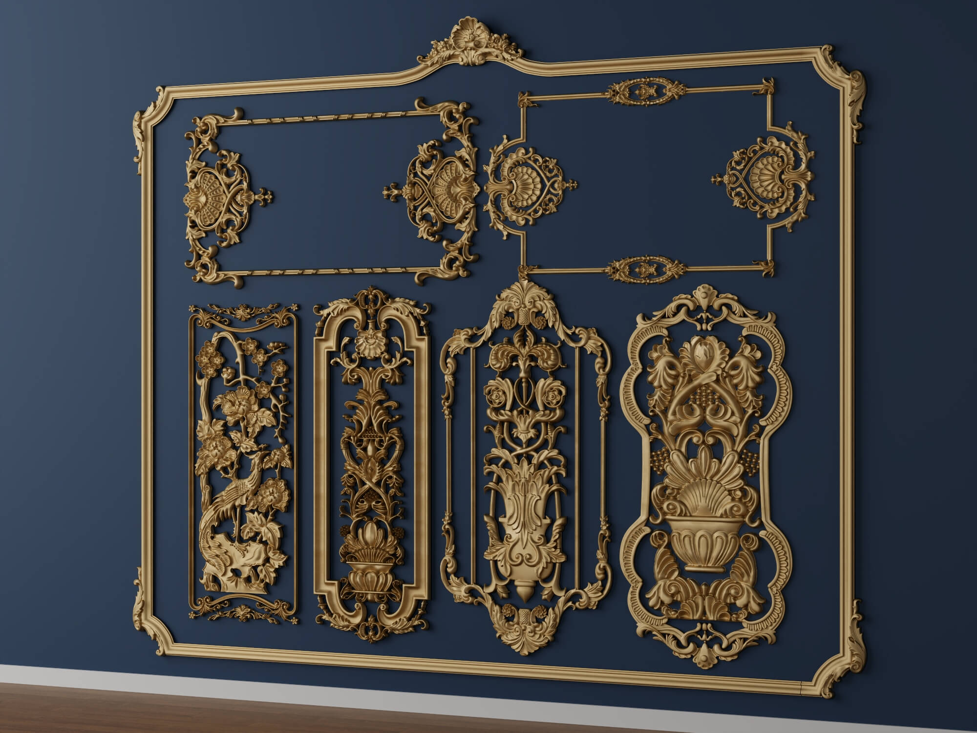 Ornate Baroque Decorative Frames and Carved Panels 3D Model