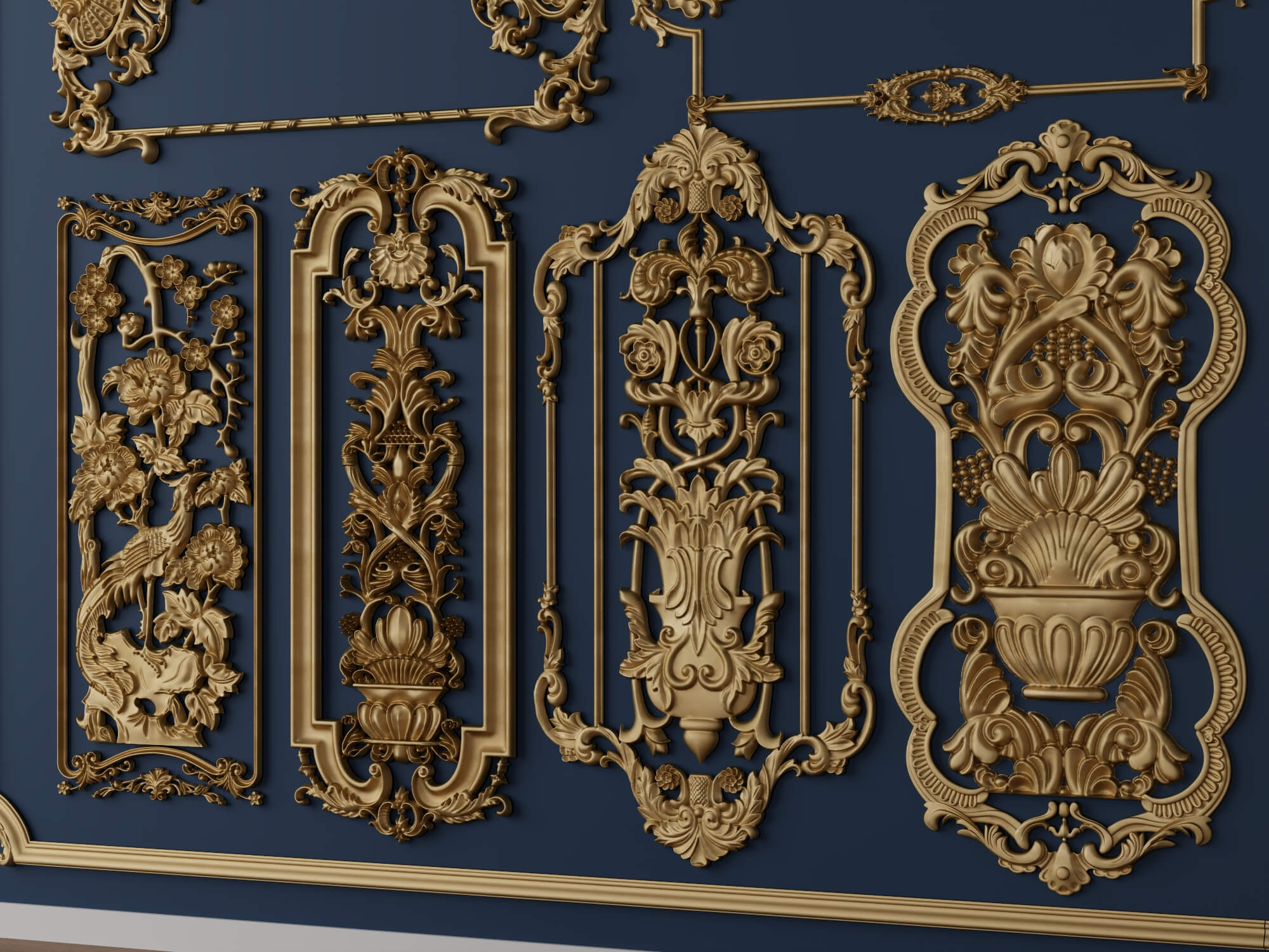 Ornate Baroque Decorative Frames and Carved Panels 3D Model