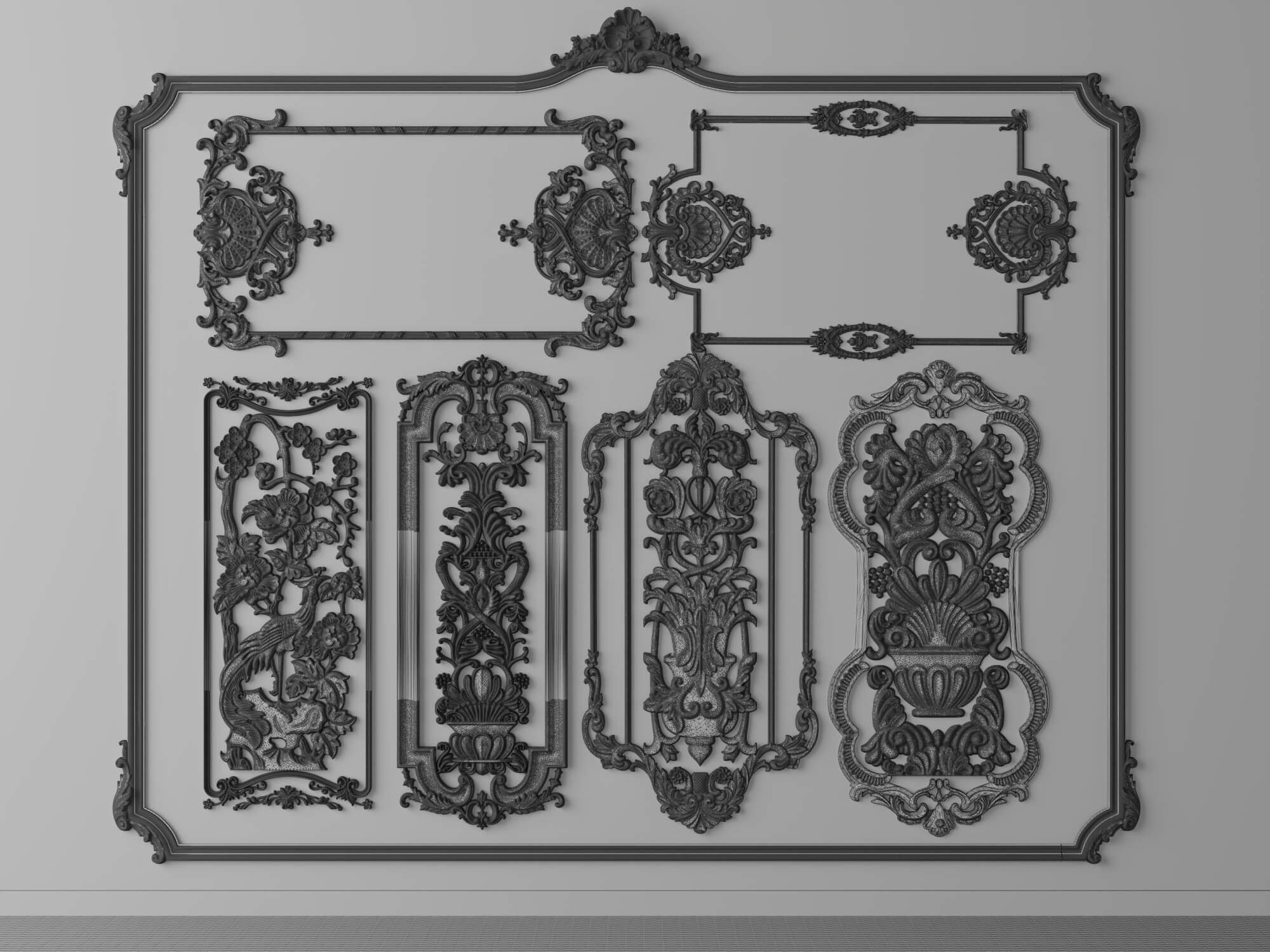 Ornate Baroque Decorative Frames and Carved Panels 3D Model