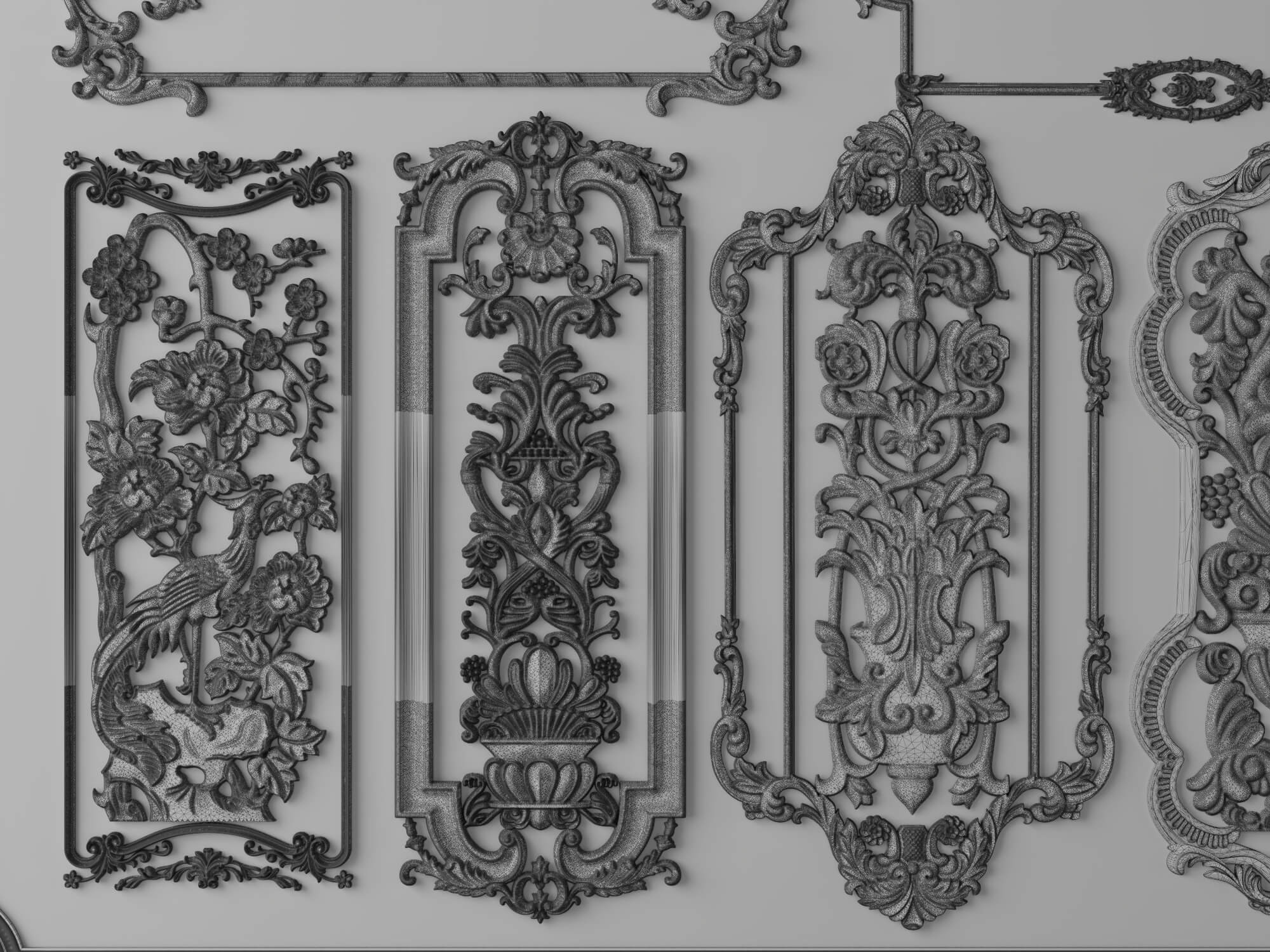 Ornate Baroque Decorative Frames and Carved Panels 3D Model