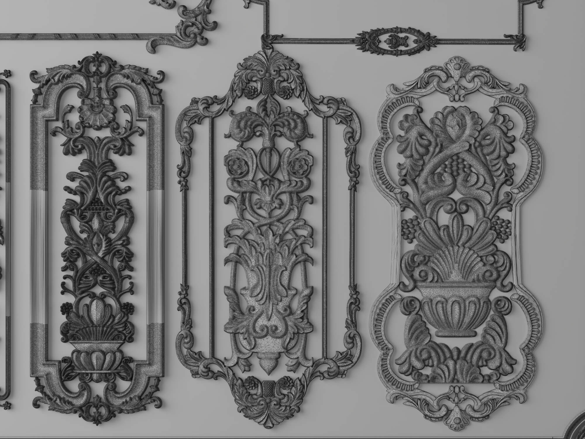 Ornate Baroque Decorative Frames and Carved Panels 3D Model