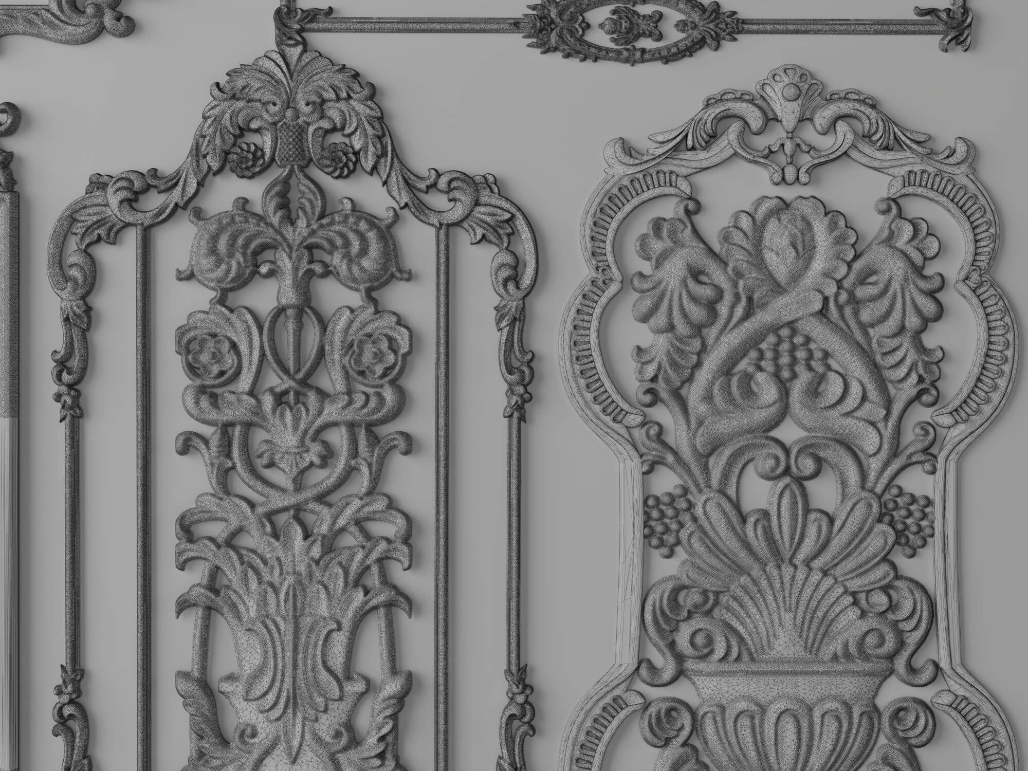Ornate Baroque Decorative Frames and Carved Panels 3D Model