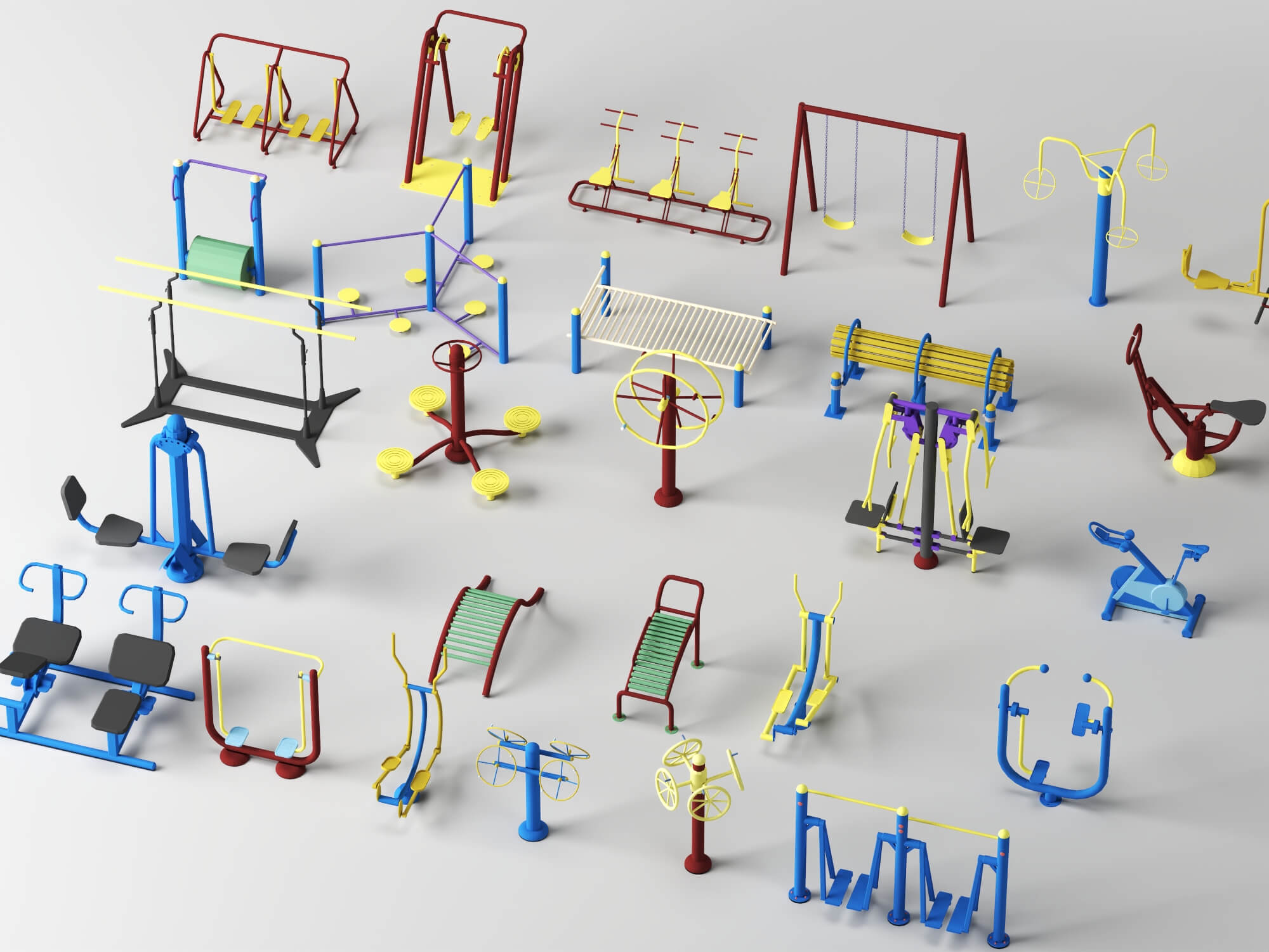Outdoor Fitness Equipment Pack Lowpoly 3D Model 3D Model
