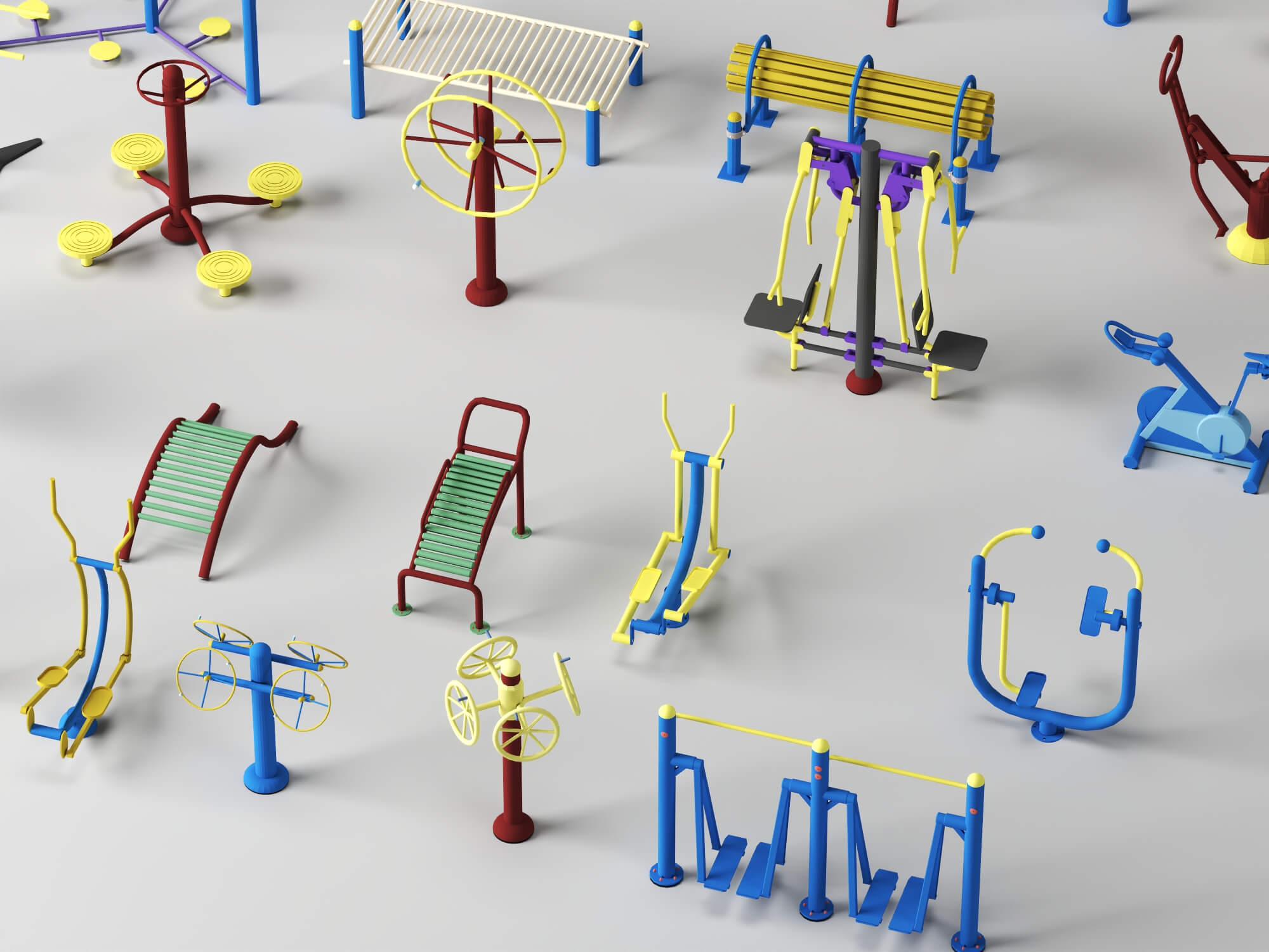 Outdoor Fitness Equipment Pack Lowpoly 3D Model 3D Model