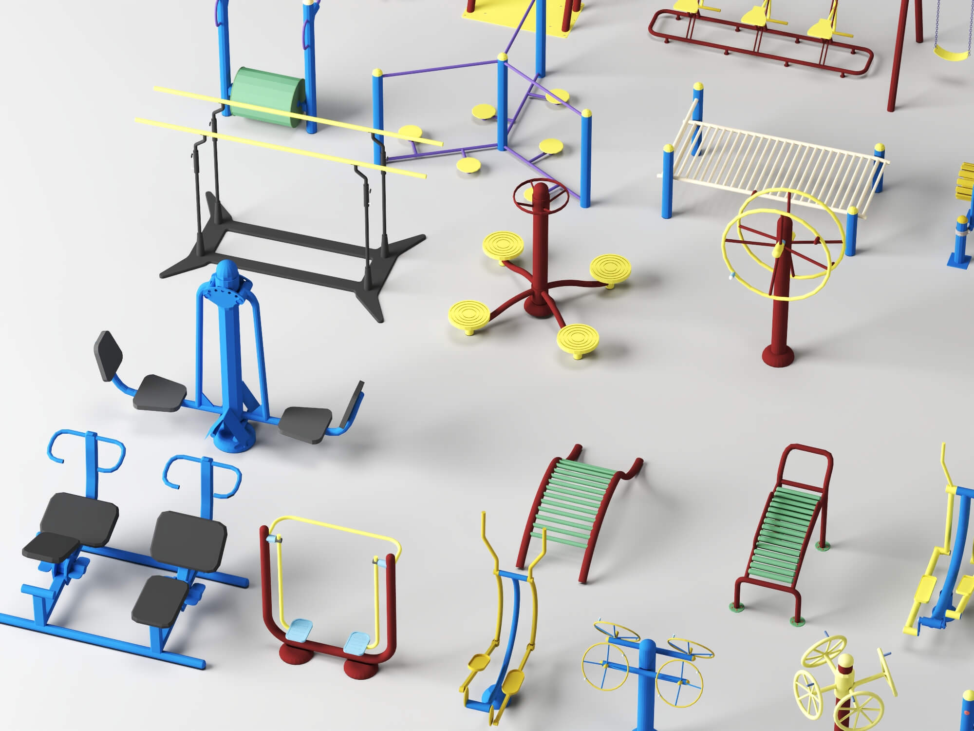 Outdoor Fitness Equipment Pack Lowpoly 3D Model 3D Model
