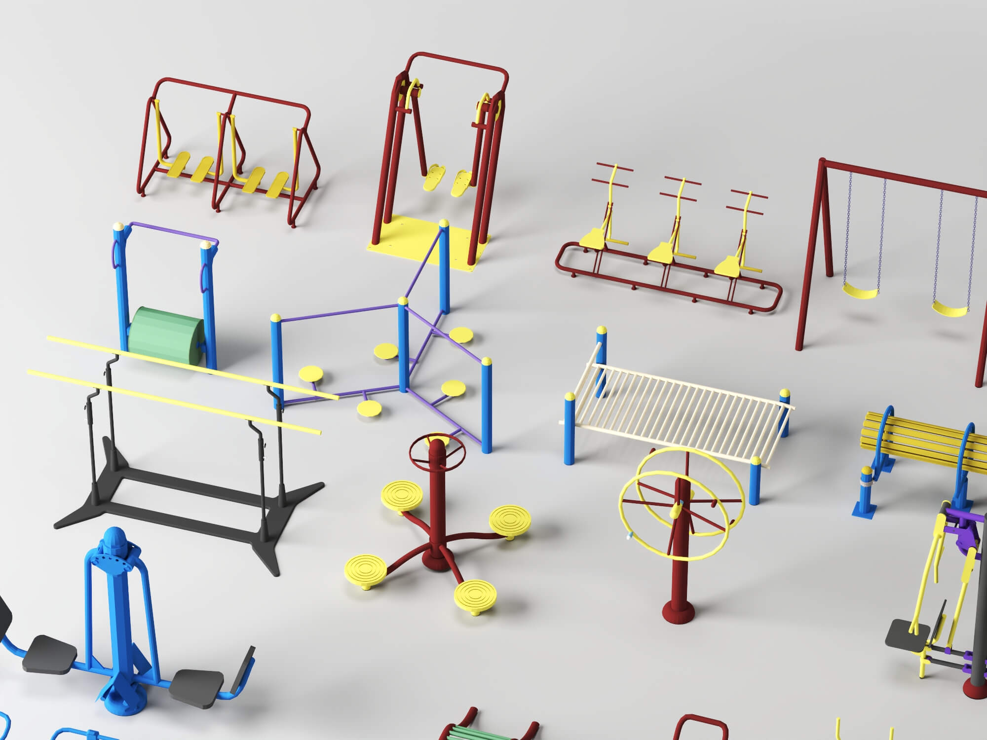 Outdoor Fitness Equipment Pack Lowpoly 3D Model 3D Model