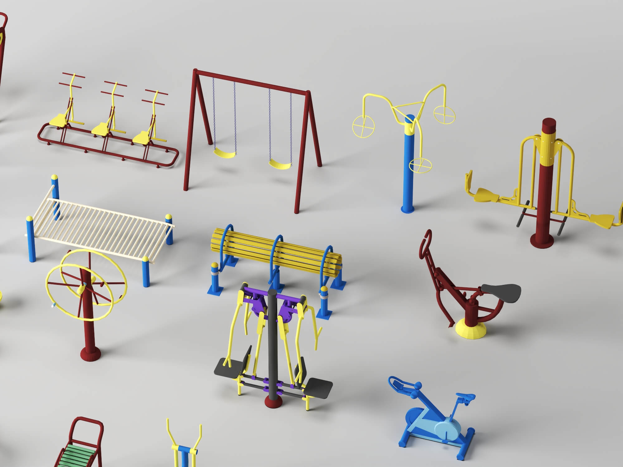 Outdoor Fitness Equipment Pack Lowpoly 3D Model 3D Model