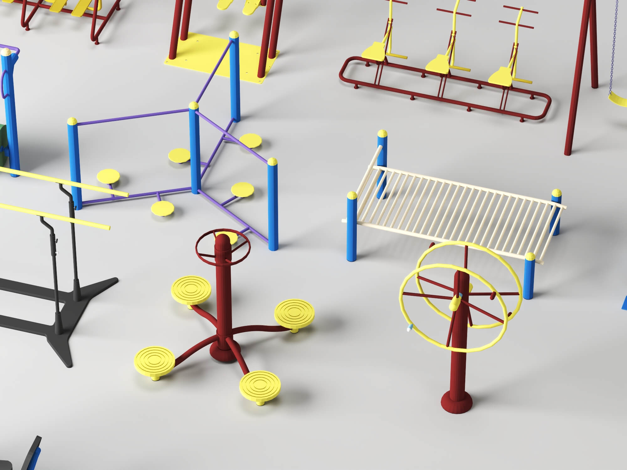 Outdoor Fitness Equipment Pack Lowpoly 3D Model 3D Model