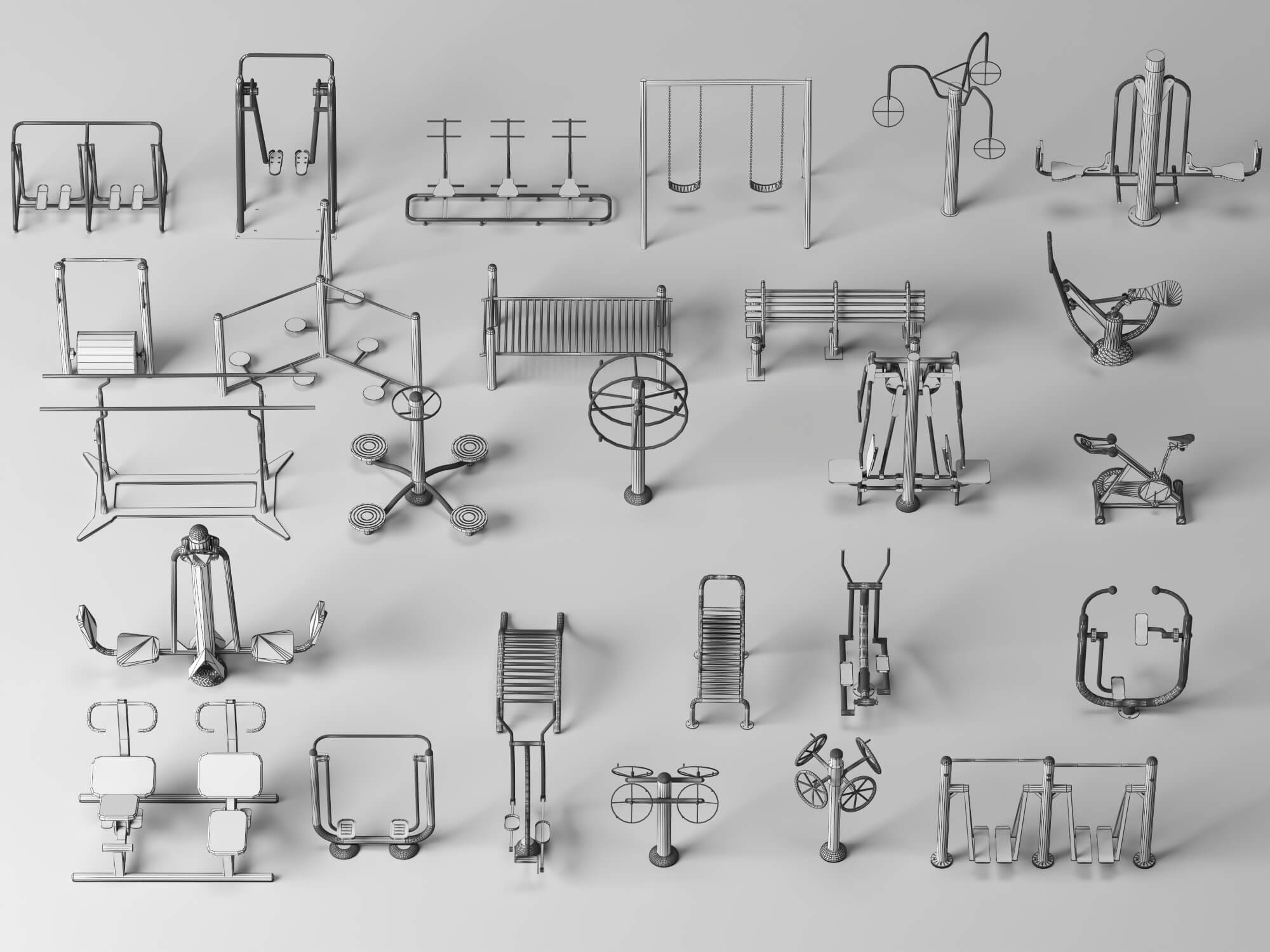 Outdoor Fitness Equipment Pack Lowpoly 3D Model 3D Model