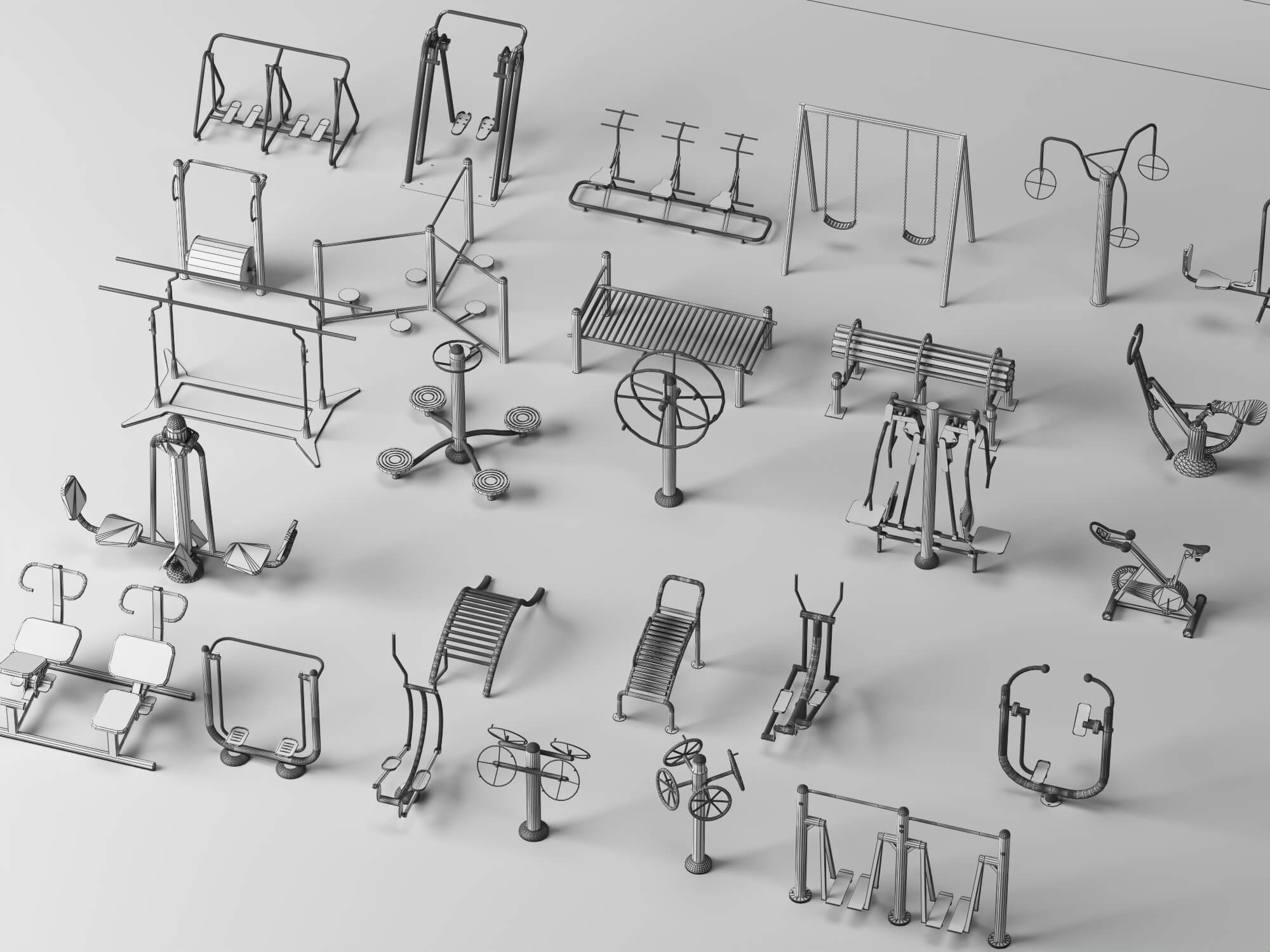 Outdoor Fitness Equipment Pack Lowpoly 3D Model 3D Model