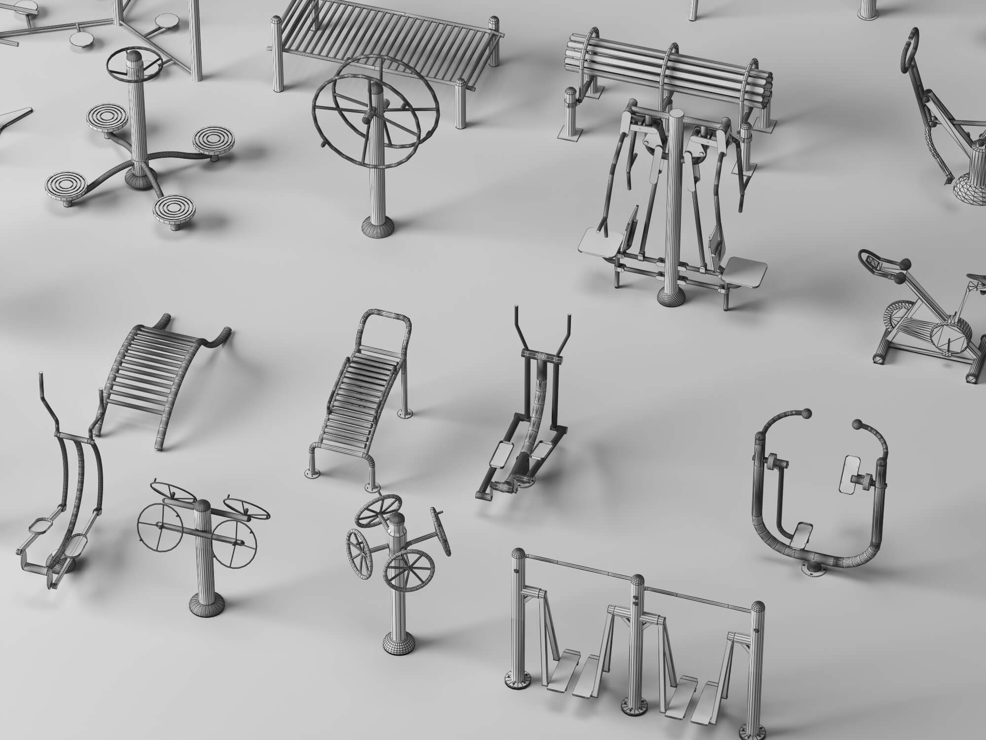 Outdoor Fitness Equipment Pack Lowpoly 3D Model 3D Model