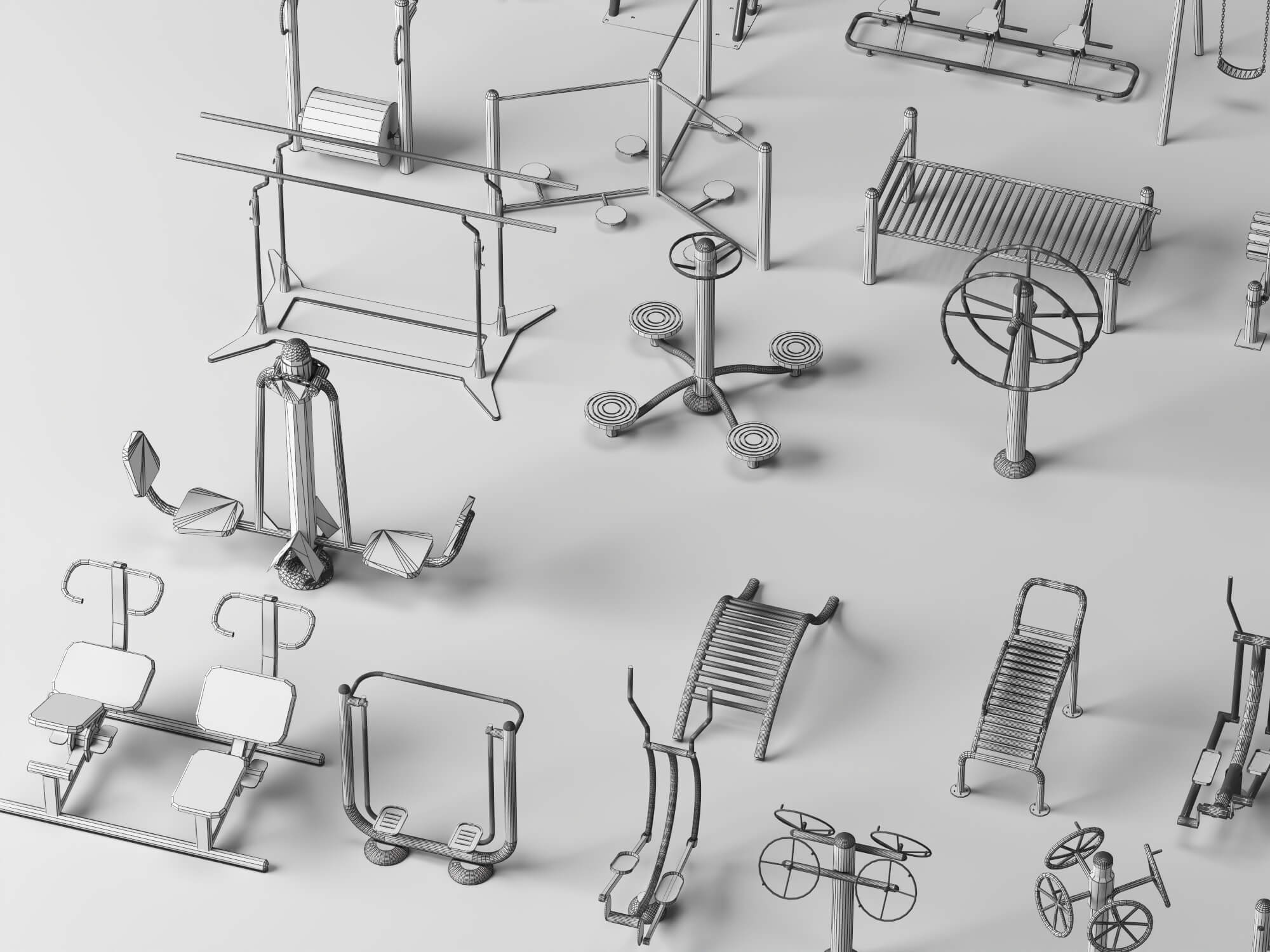 Outdoor Fitness Equipment Pack Lowpoly 3D Model 3D Model