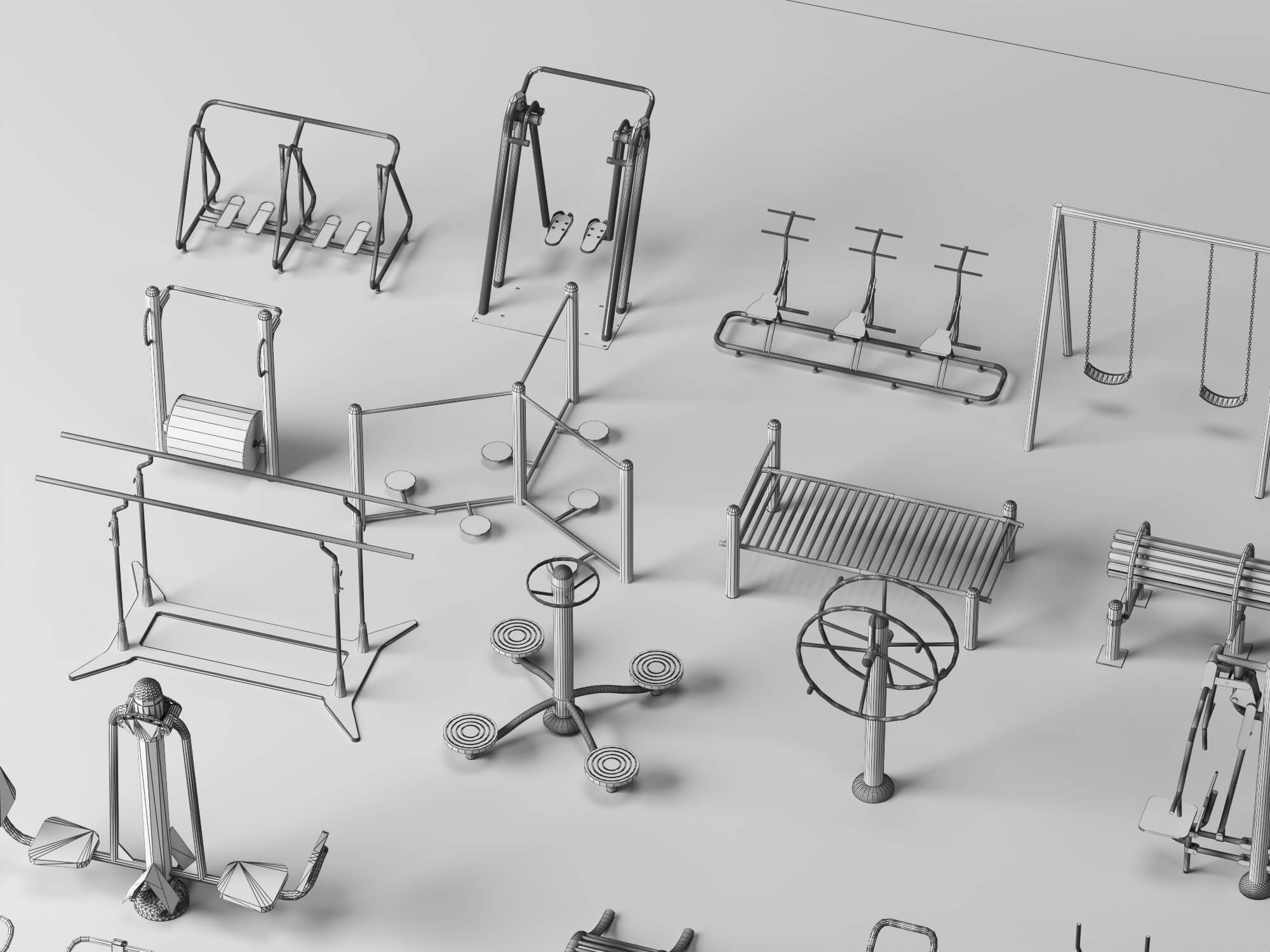 Outdoor Fitness Equipment Pack Lowpoly 3D Model 3D Model