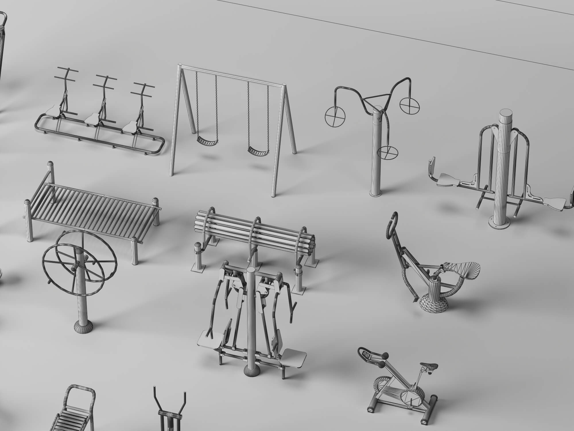Outdoor Fitness Equipment Pack Lowpoly 3D Model 3D Model
