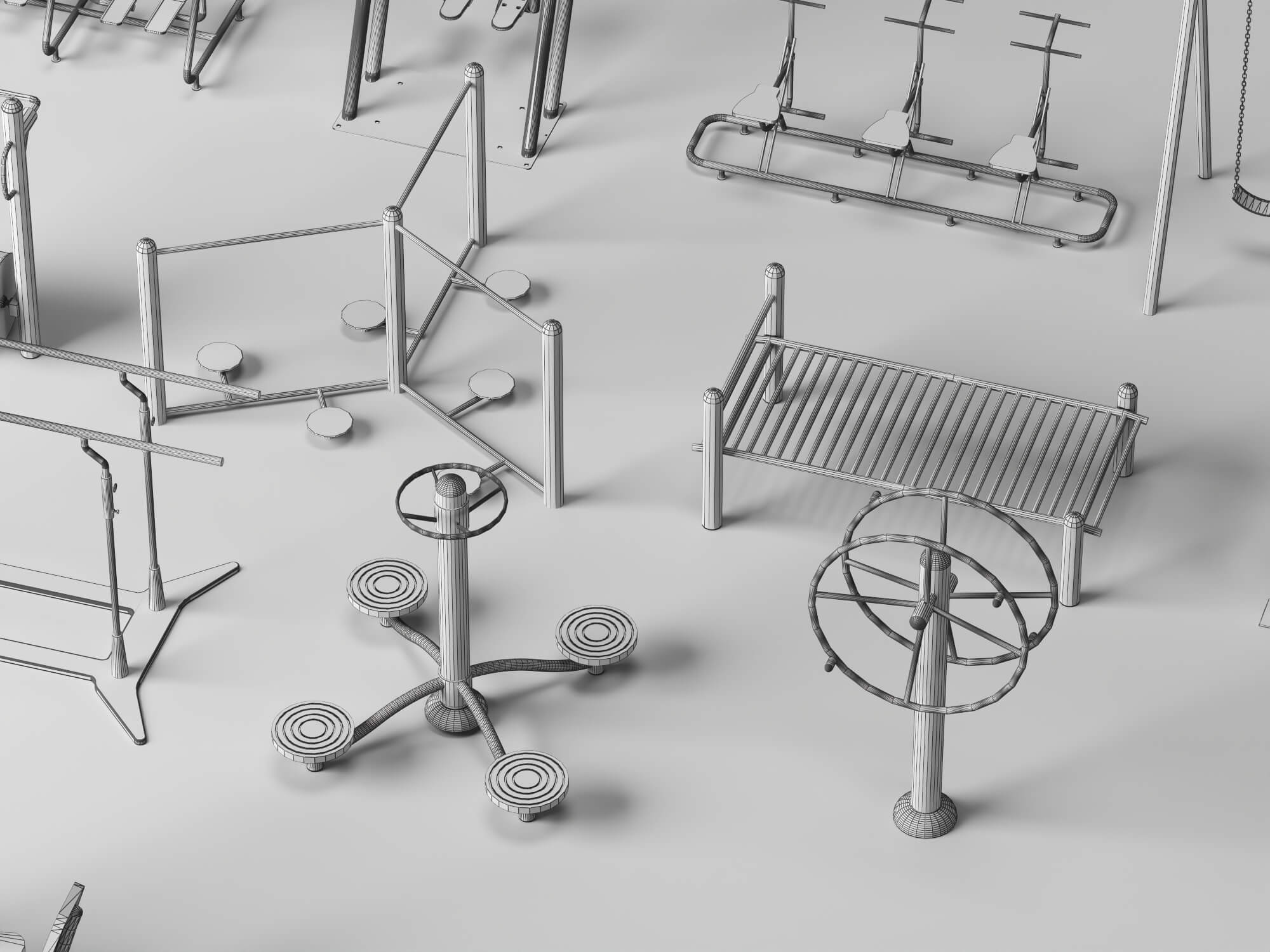 Outdoor Fitness Equipment Pack Lowpoly 3D Model 3D Model